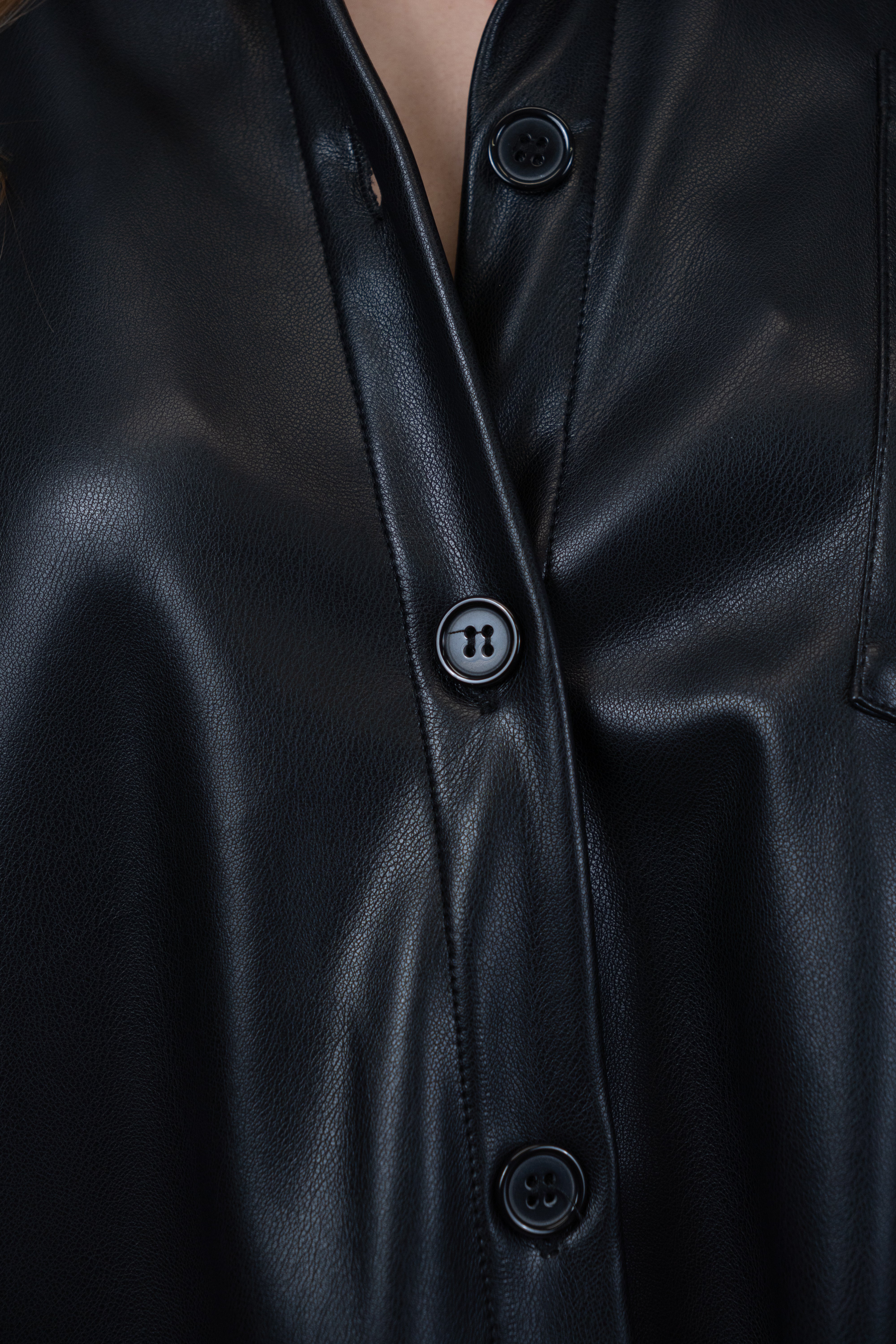 トップス Leather Shirt Black LL Italian Leather. Oversized Faux Leather Shirt – Buon Italian Fashion