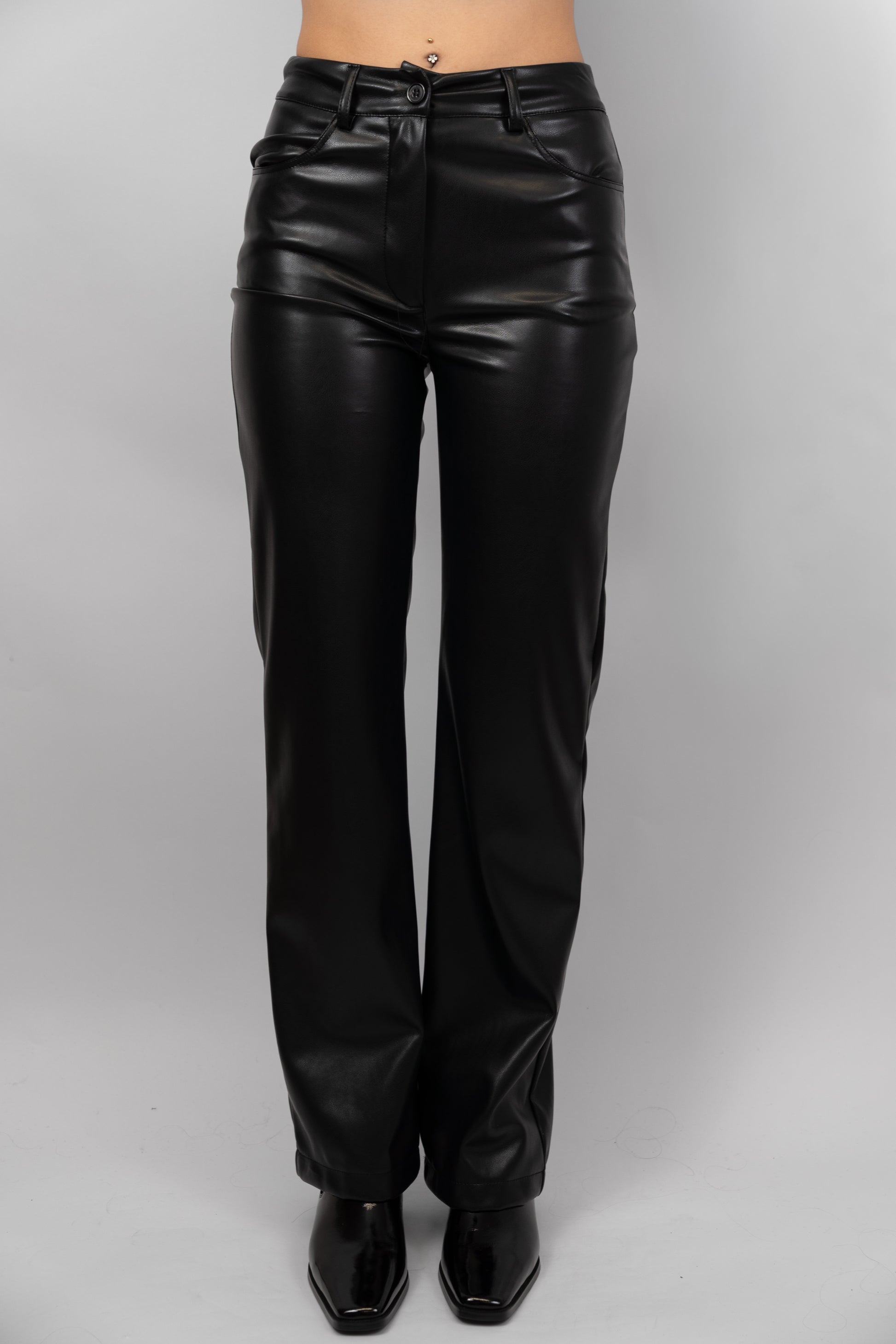 Straight-Leg Faux Leather Pants
