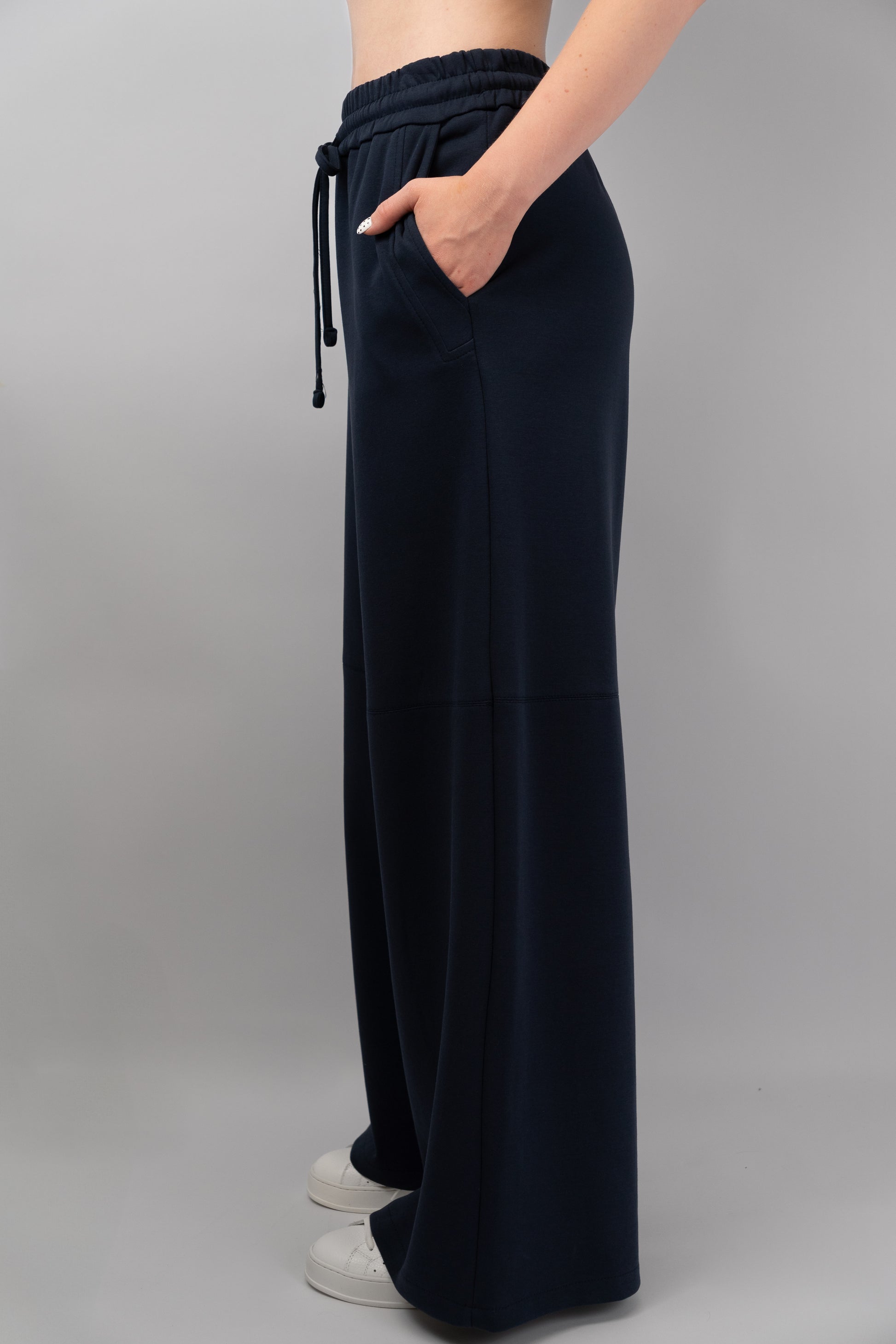 Navy Wide-Leg Trousers