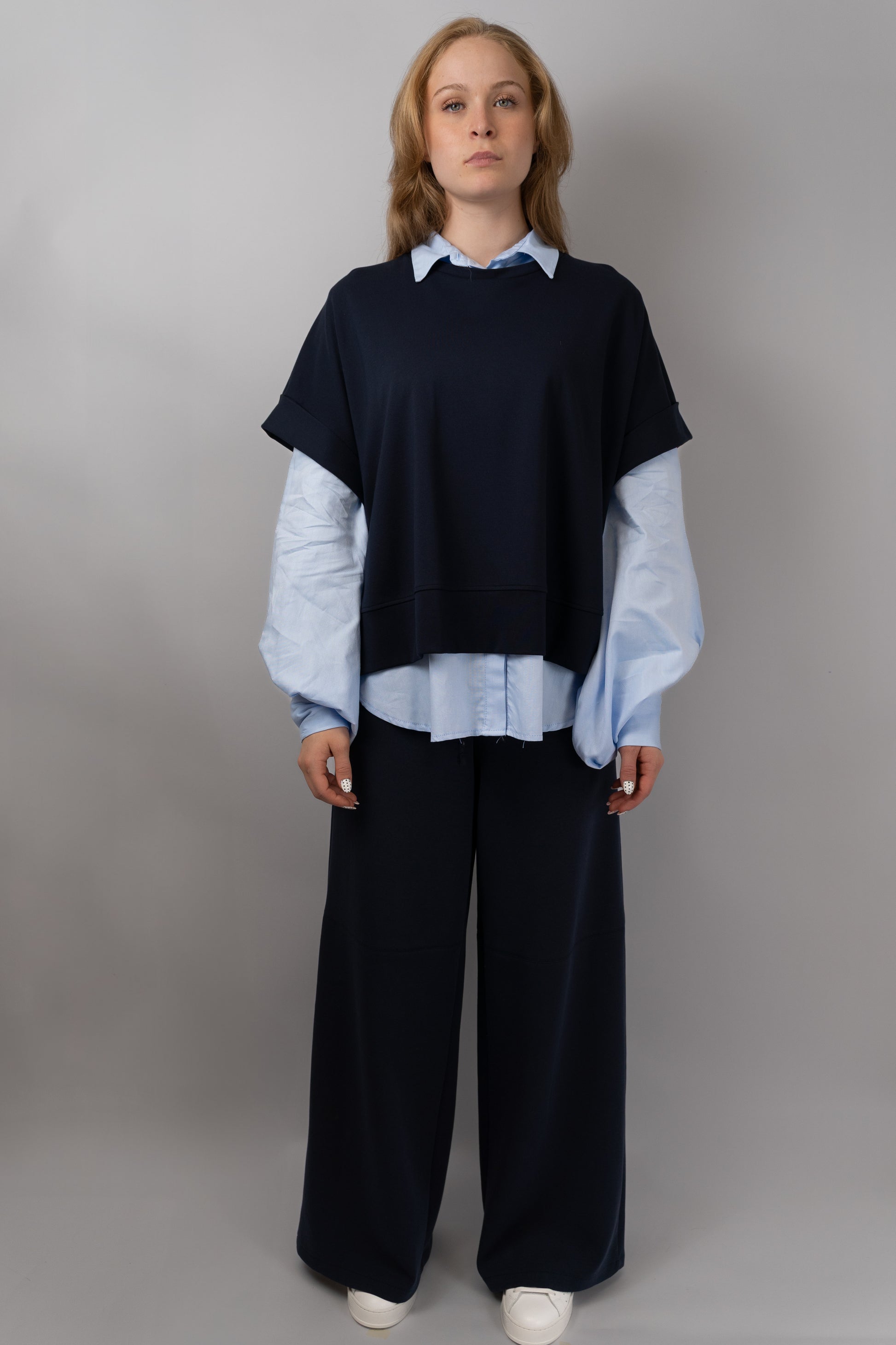 Navy Wide-Leg Trousers