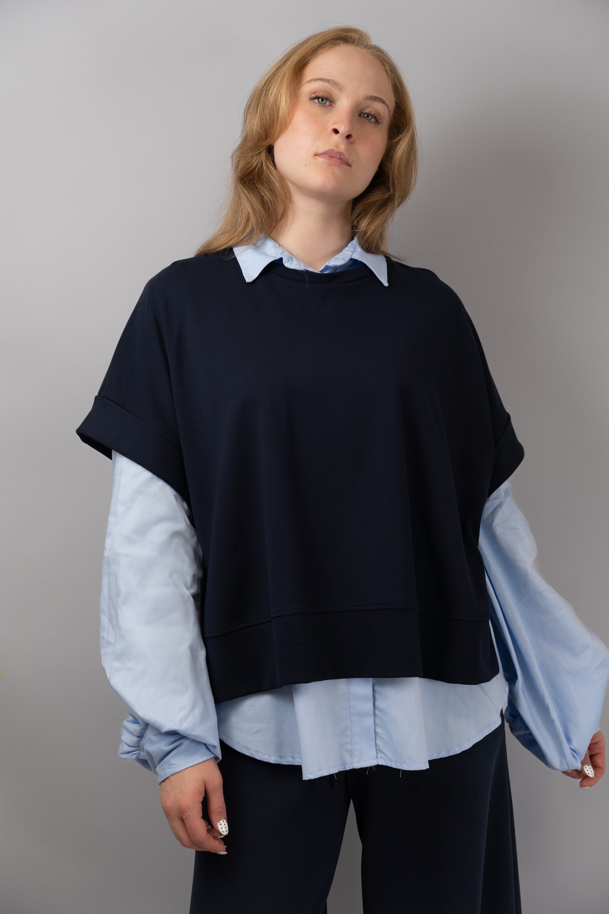 Navy Layered Sweatshirt-Shirt