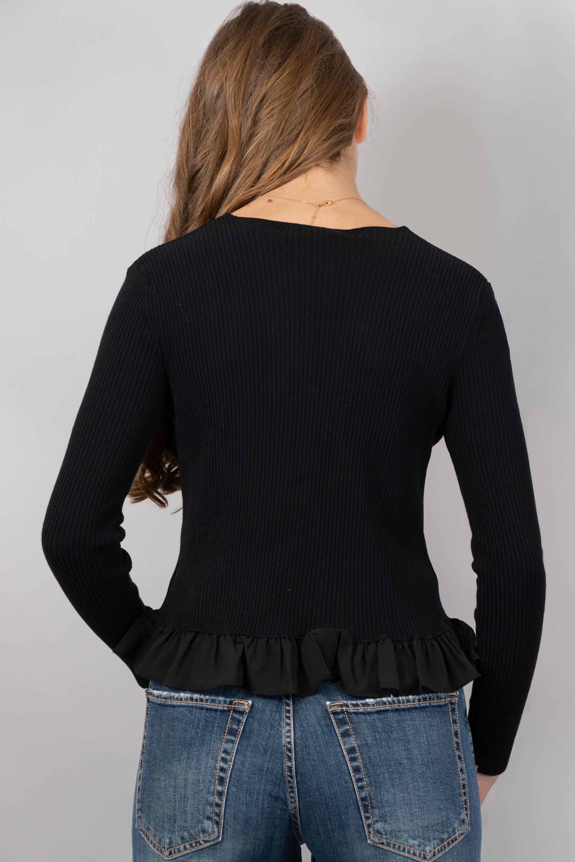 Tie-Front Ruffled Knit Cardigan