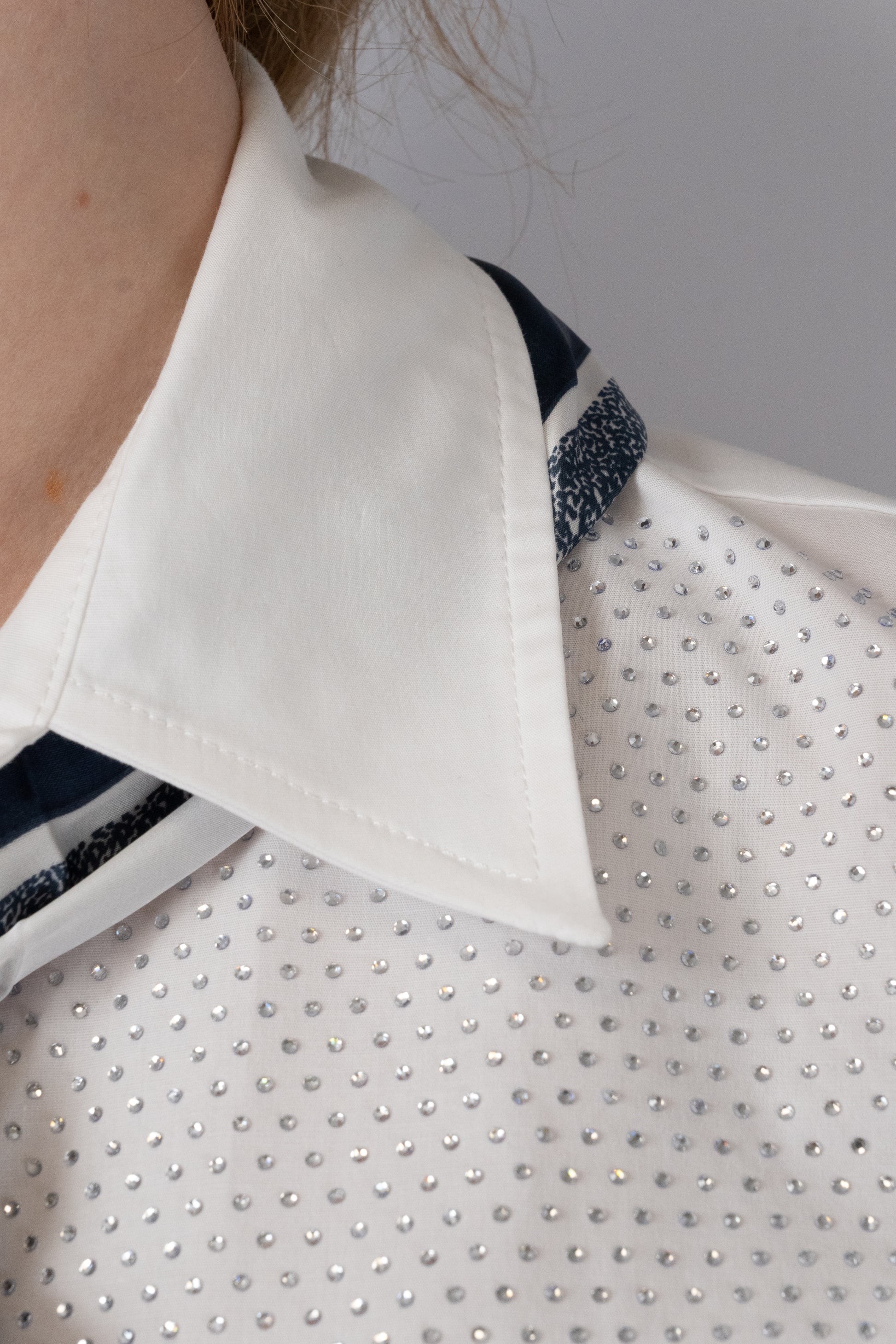 White Rhinestone-Embellished Shirt with Scarf