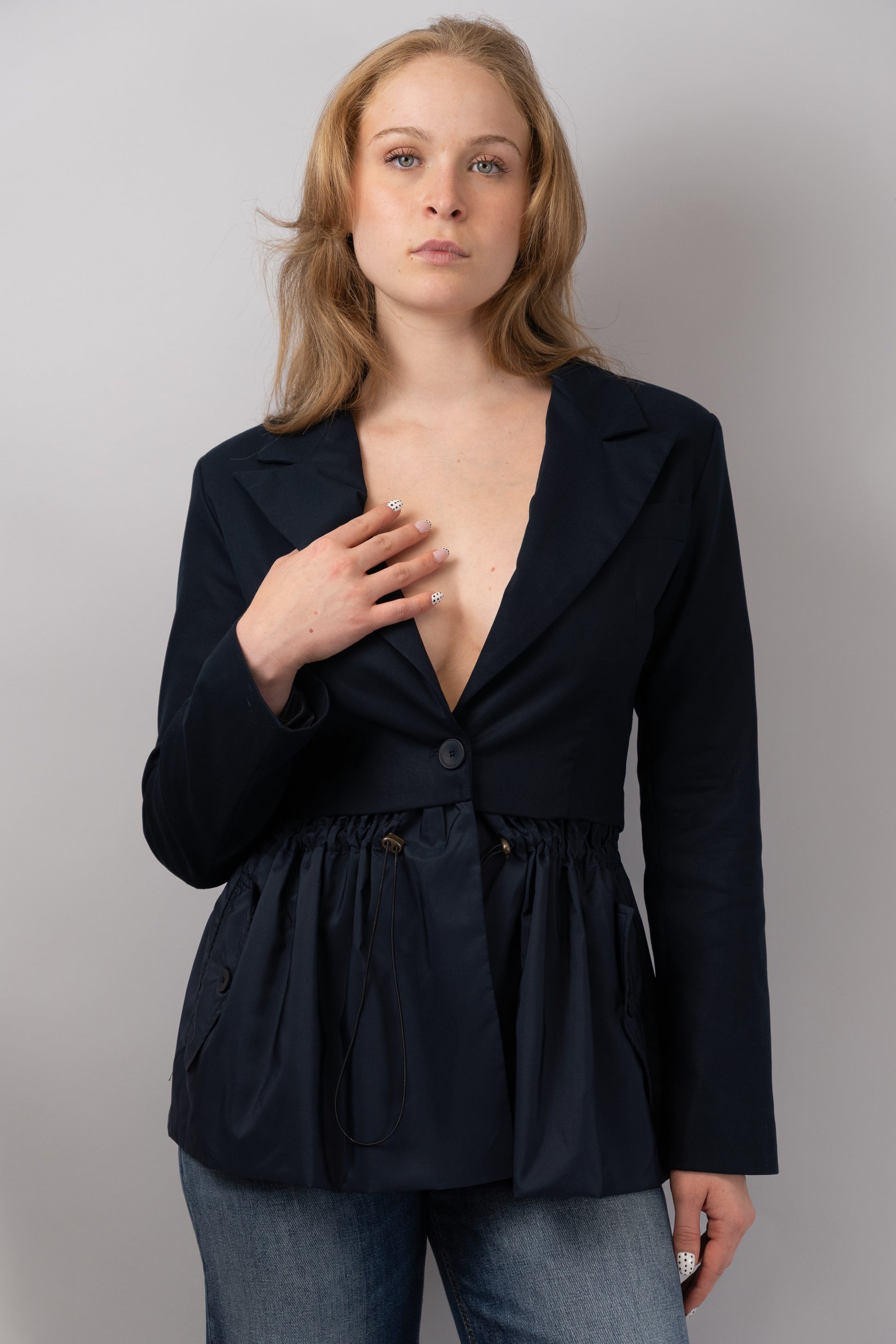 Navy Drawstring Detail Blazer