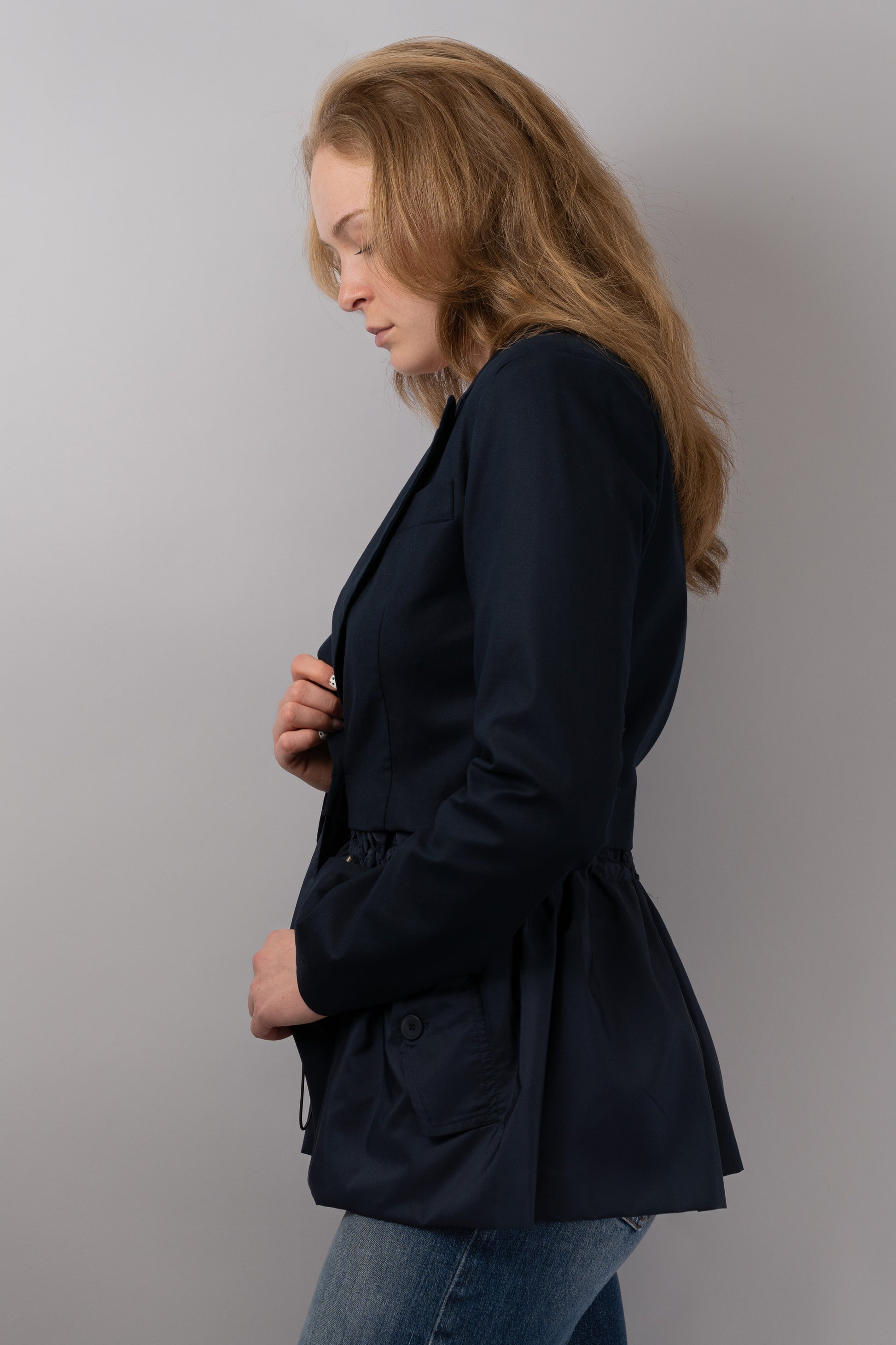 Navy Drawstring Detail Blazer
