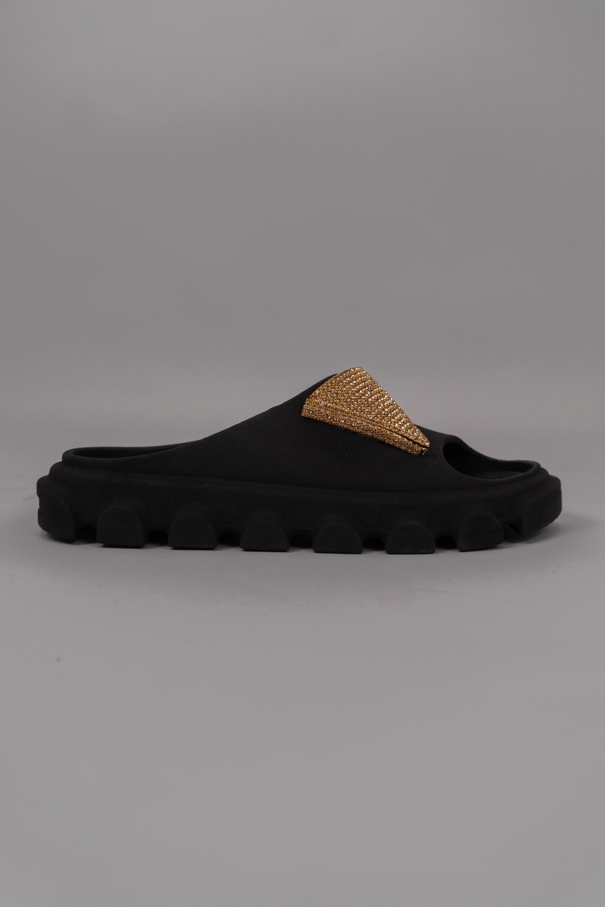 Black Rubber Slip-On Sandals