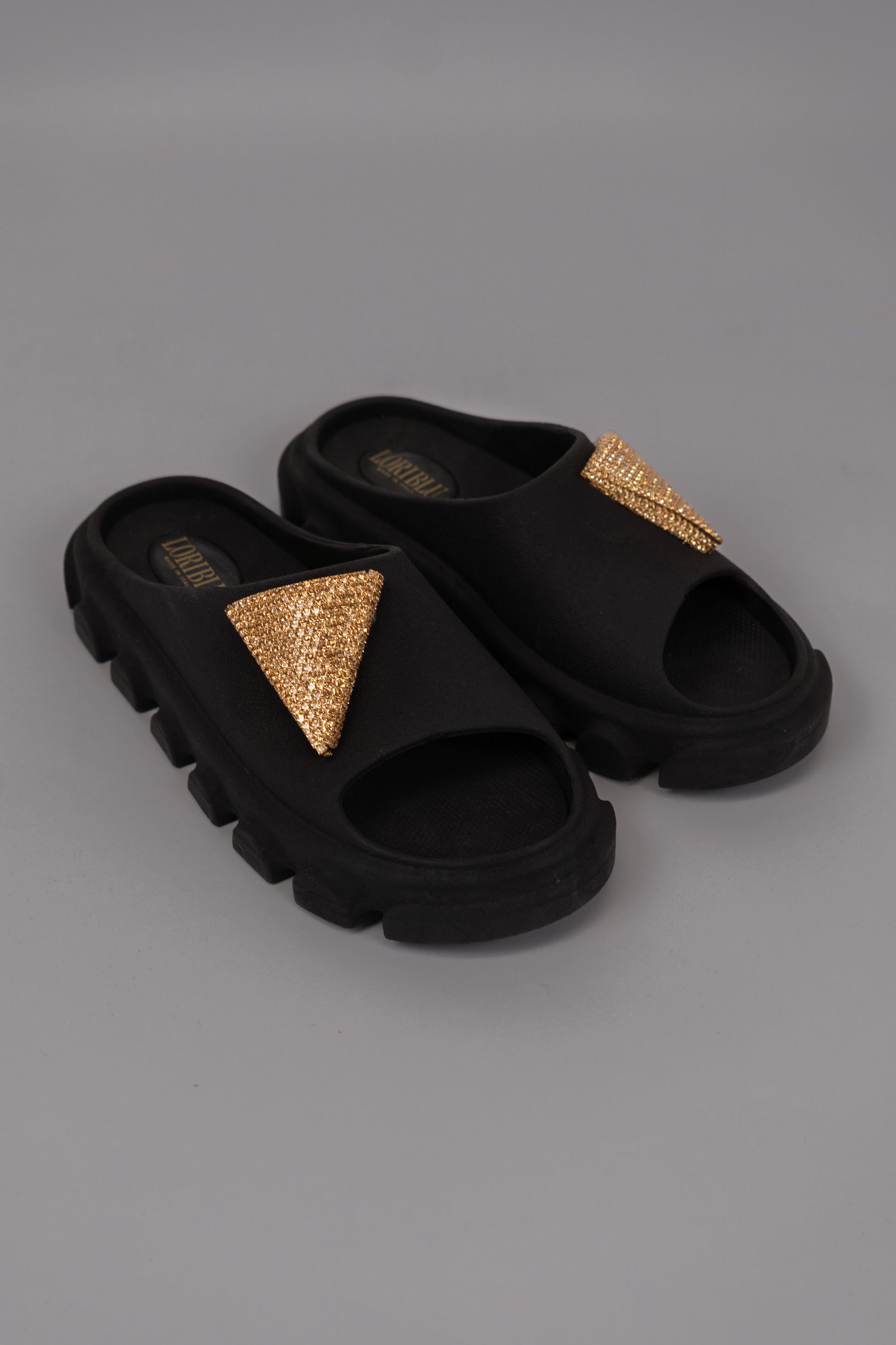 Black Rubber Slip-On Sandals