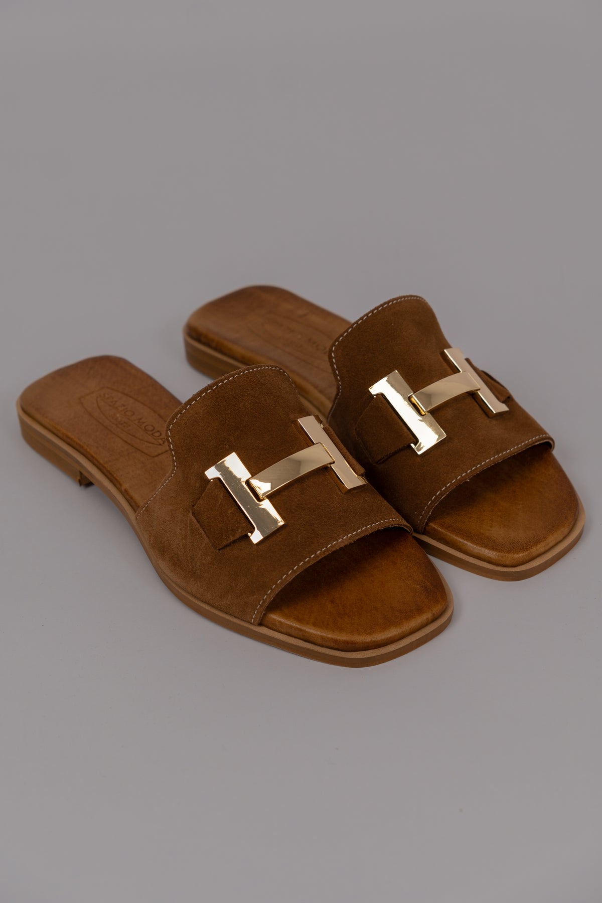 Suede Slide Sandals Cream