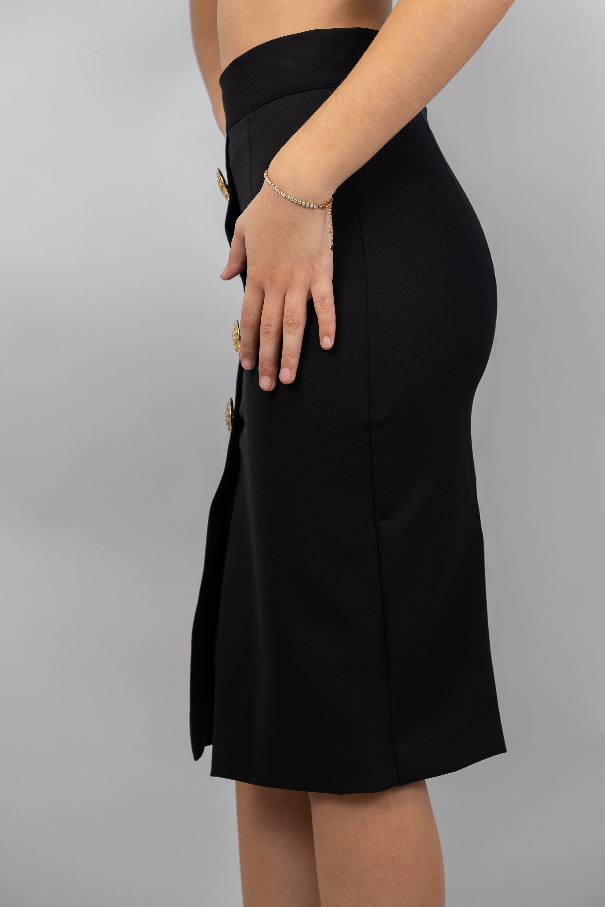 Gold-Button Pencil Skirt