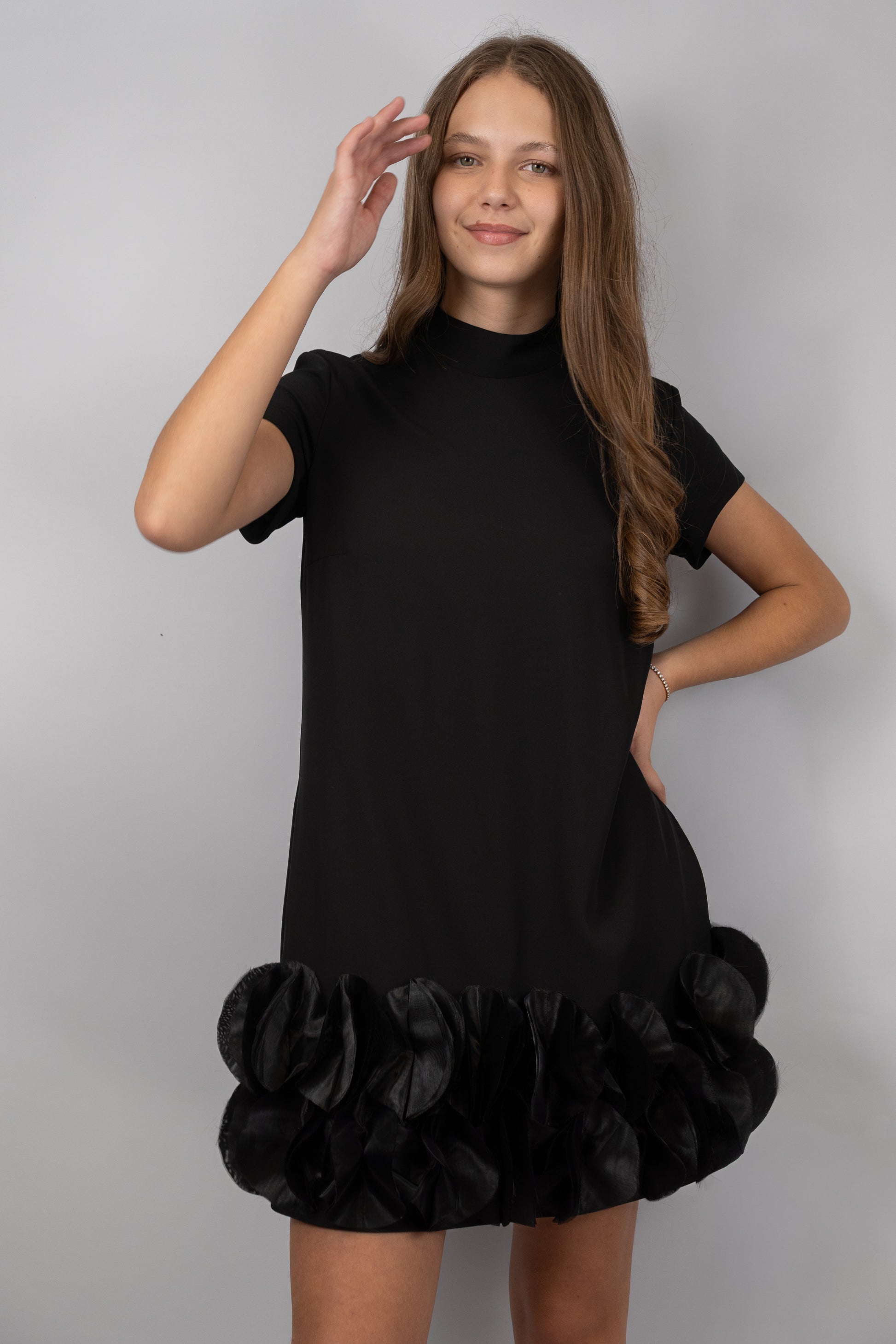 Black Satin-Trim Mini Dress