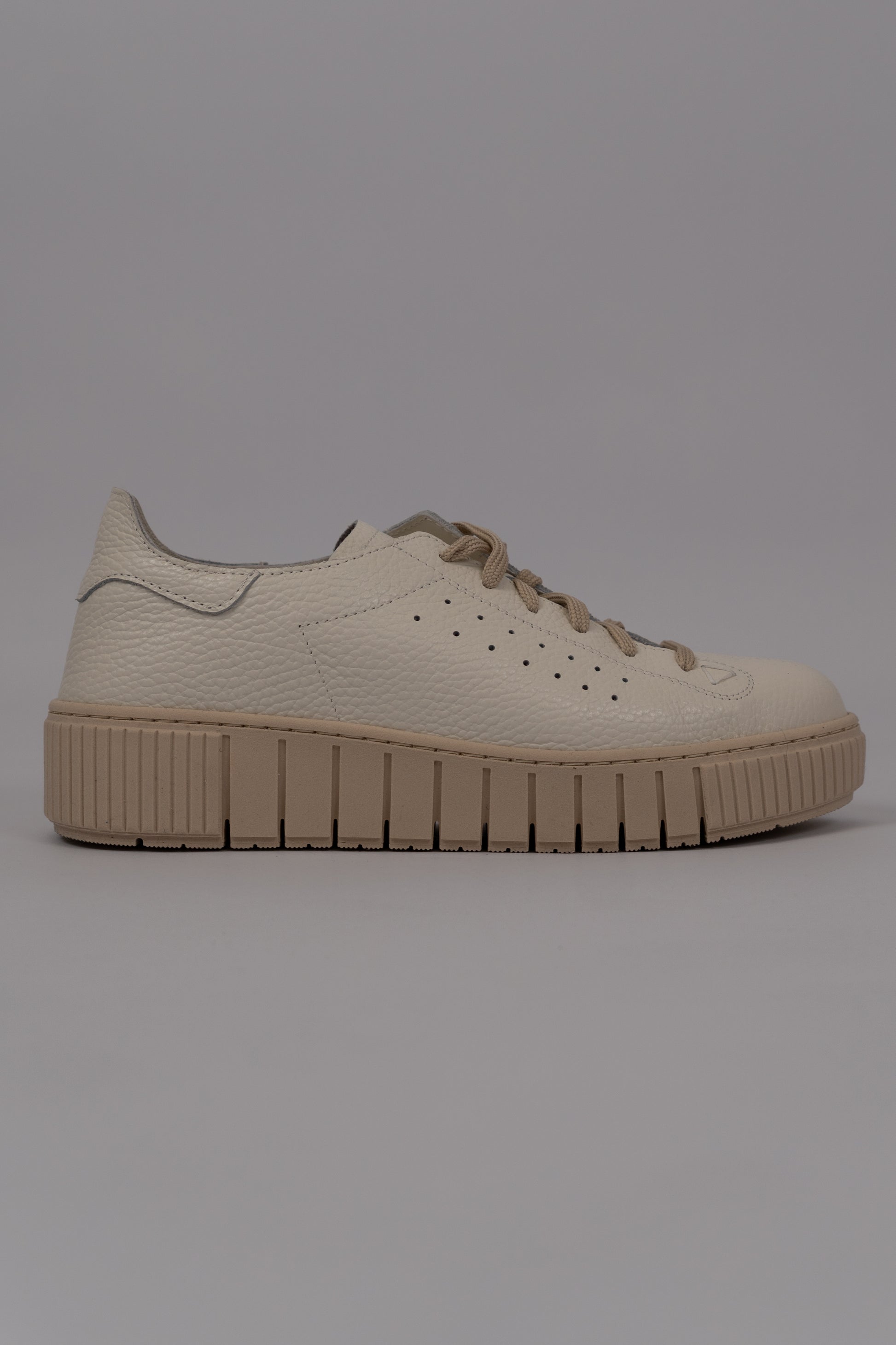 Beige Leather Platform Sneakers