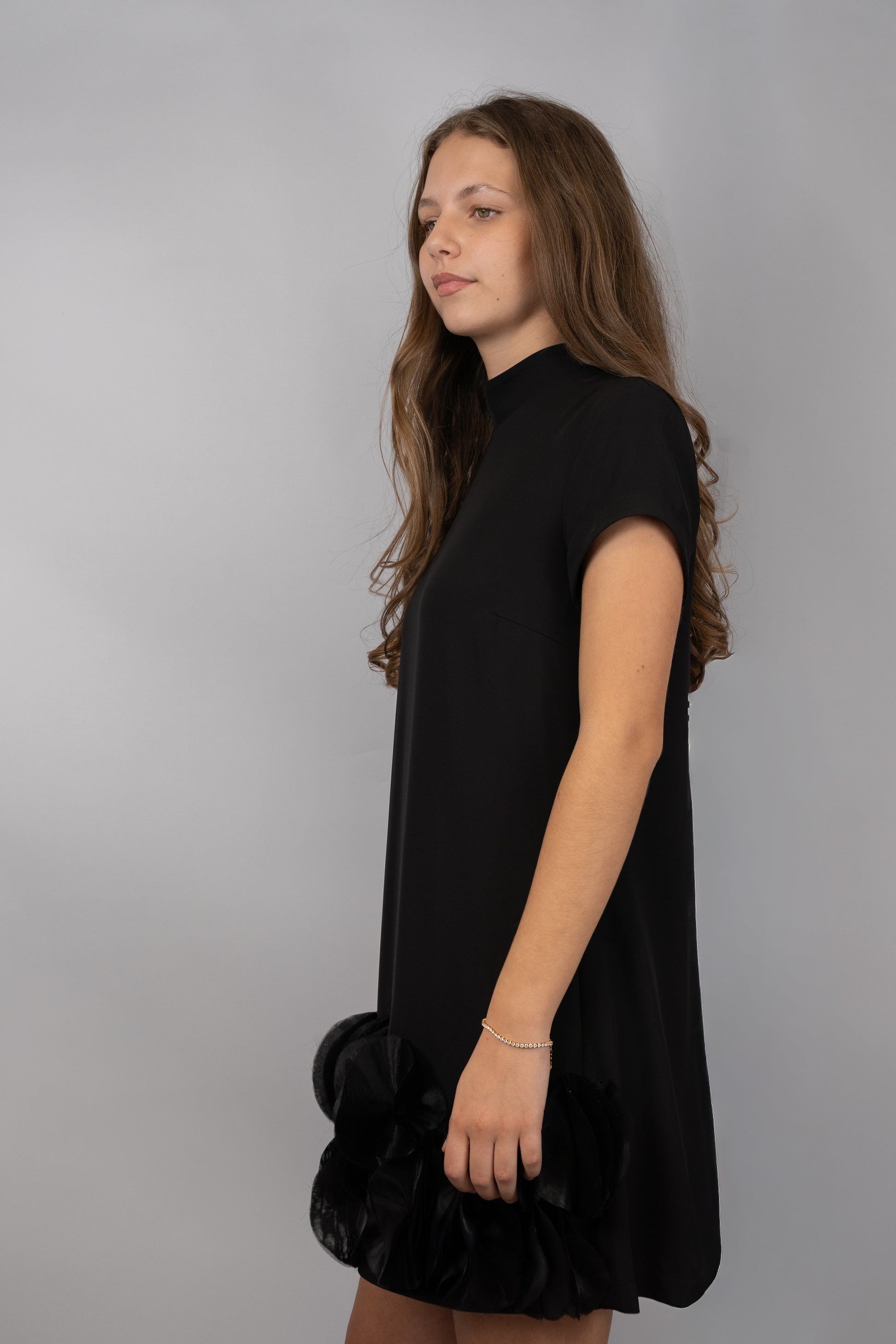 Black Satin-Trim Mini Dress