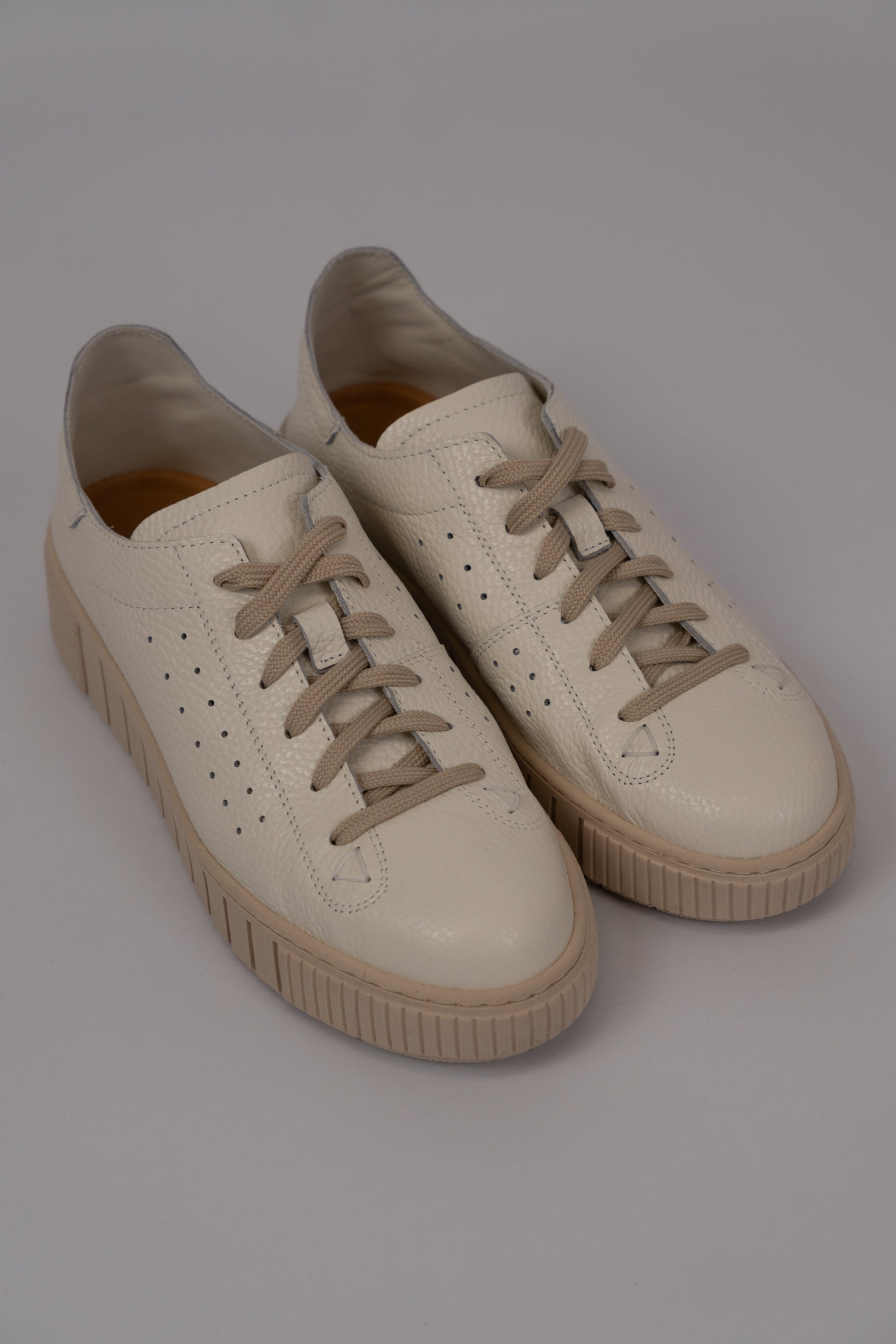 Beige Leather Platform Sneakers