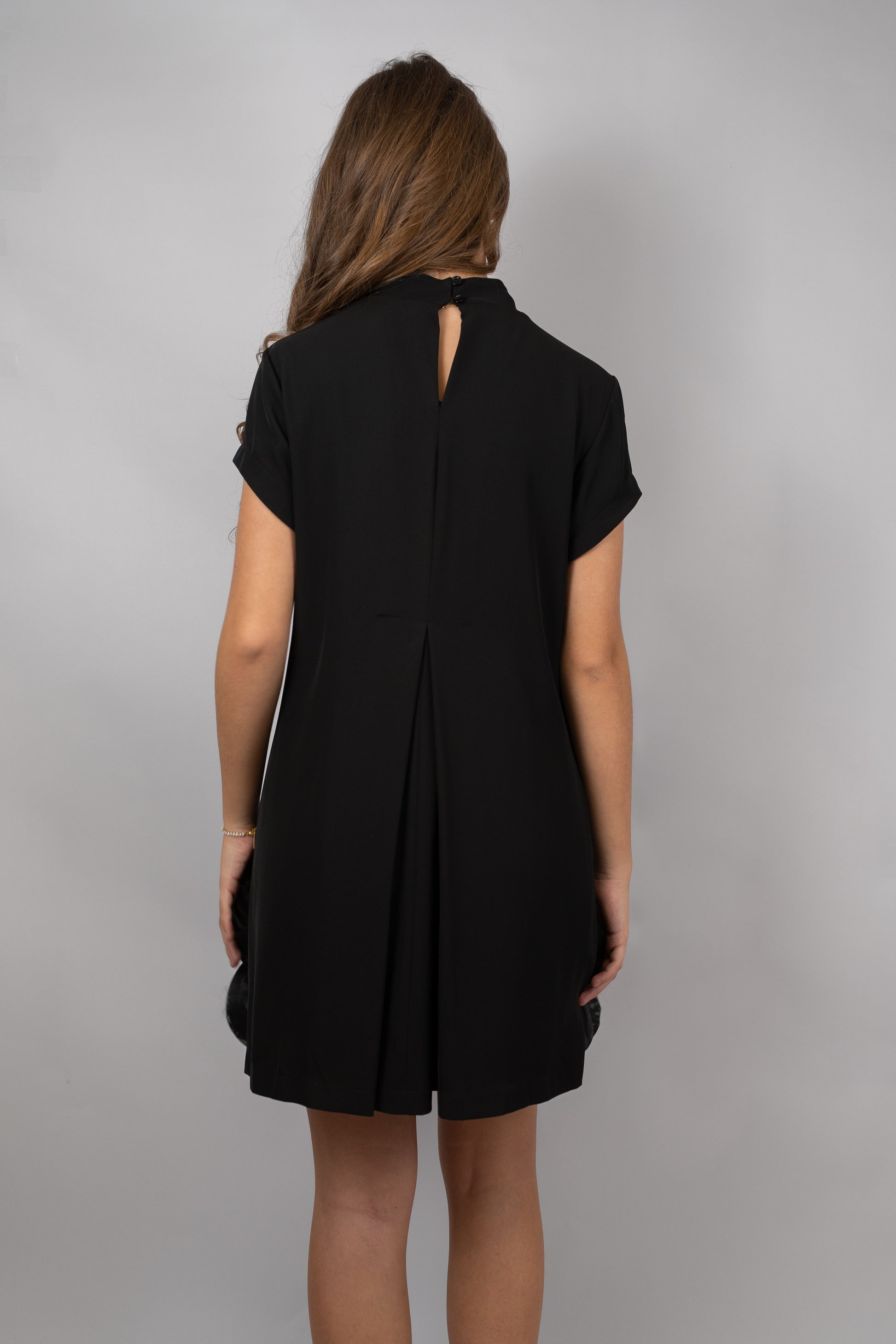Black Satin-Trim Mini Dress