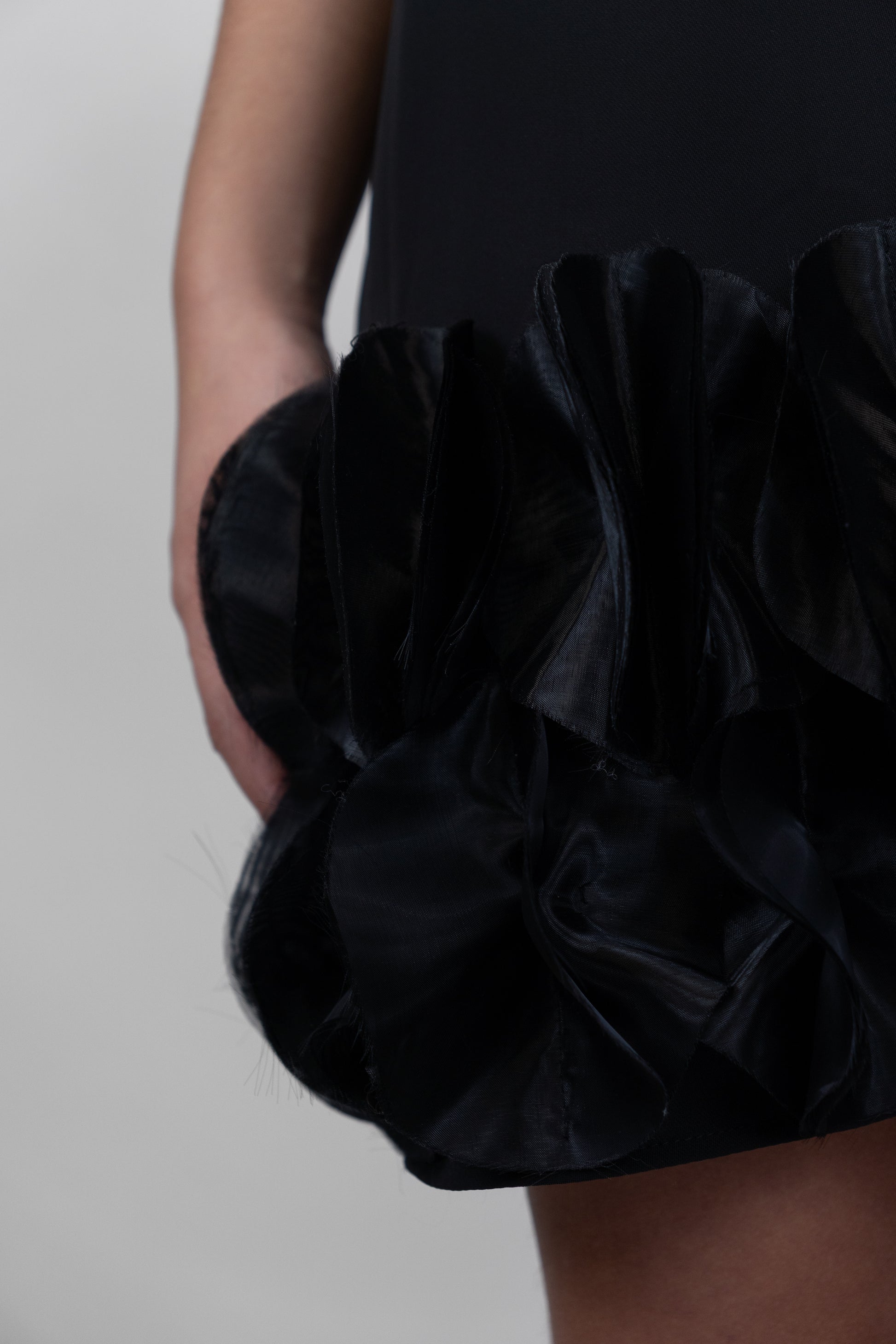 Black Satin-Trim Mini Dress