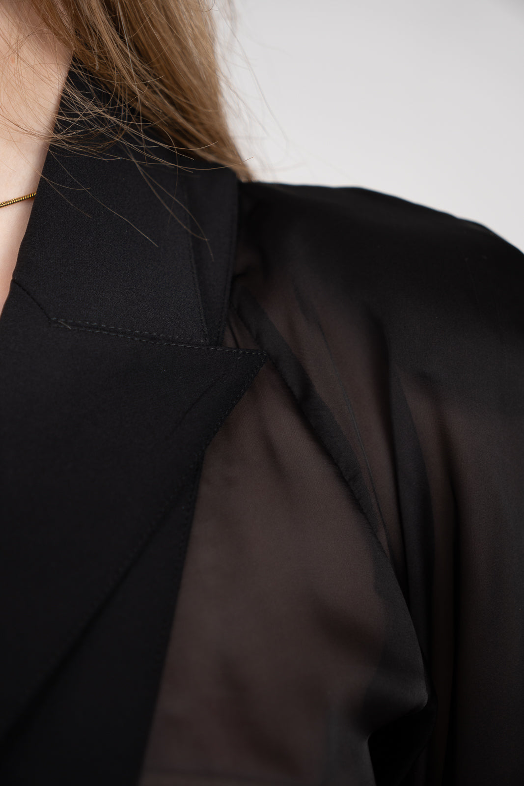 Black Sheer-Sleeve Blazer-Blouse