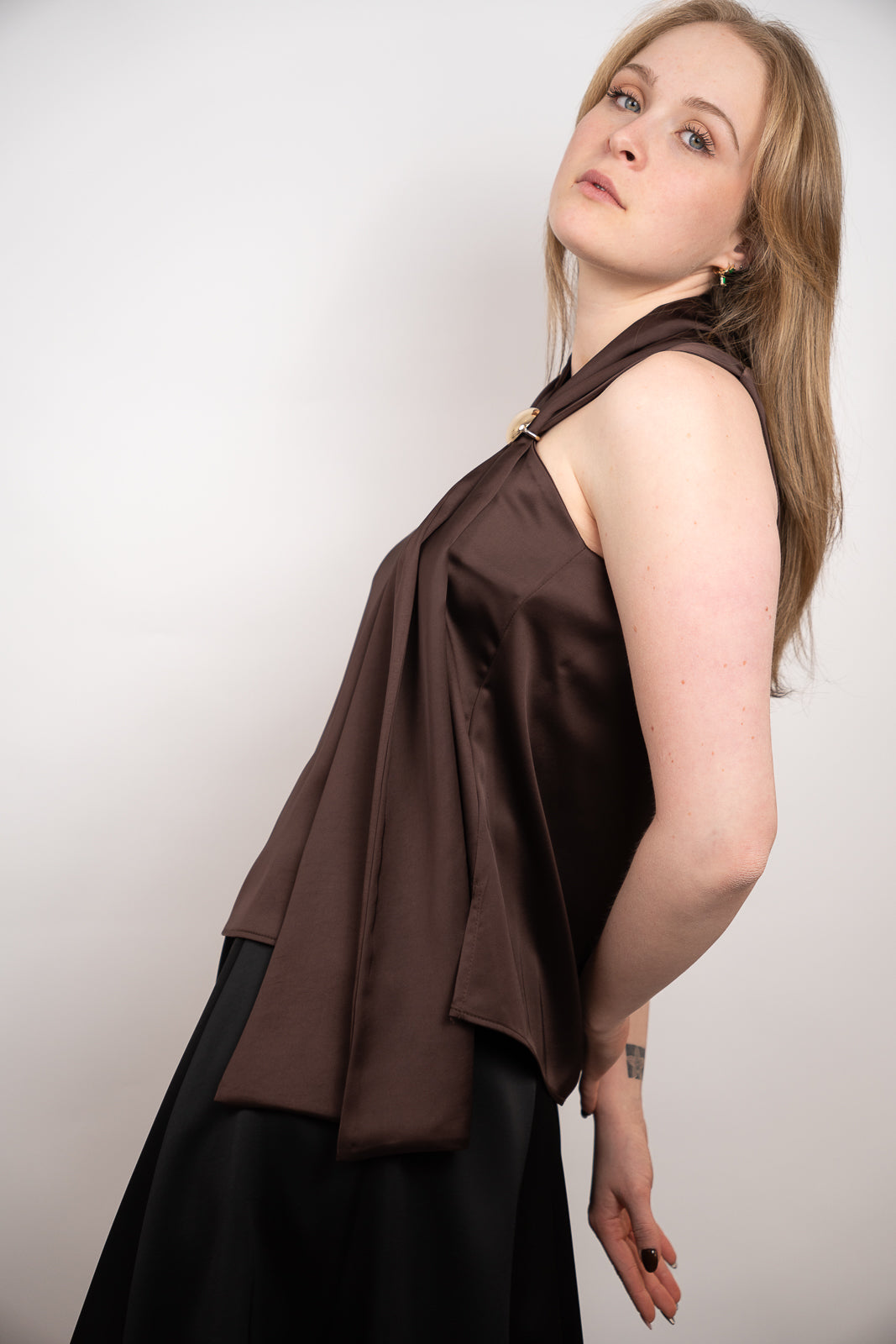 Satin Drape-Detail Top