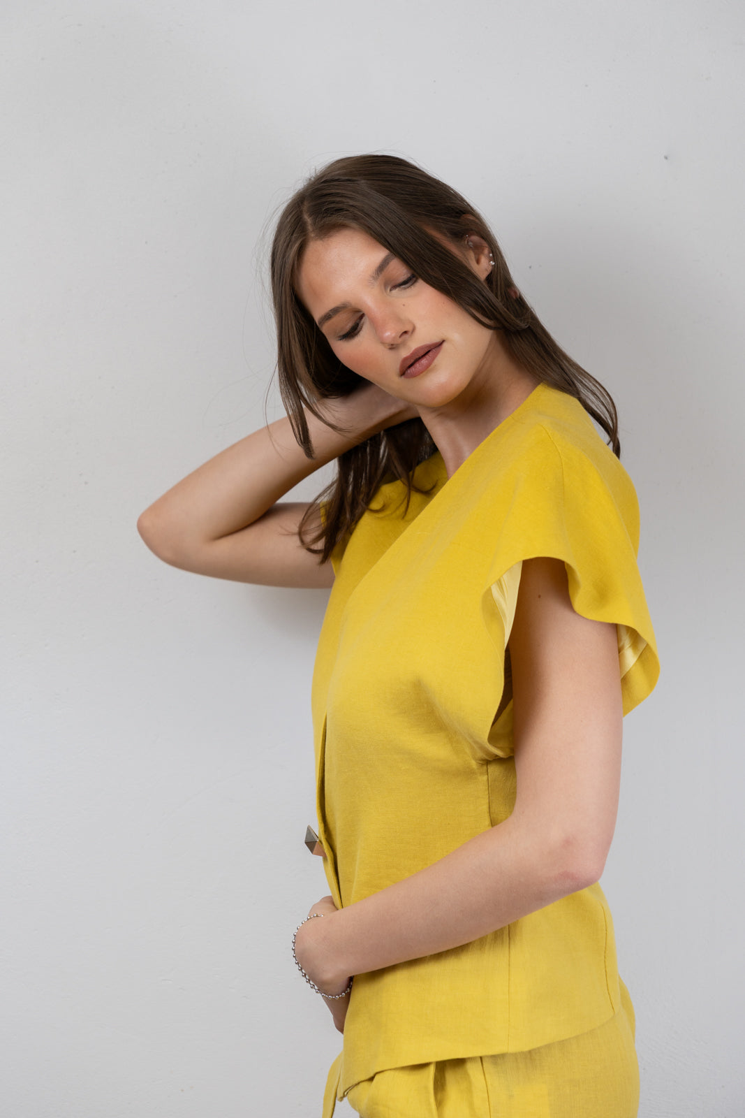 Yellow Linen Kimono Blouse