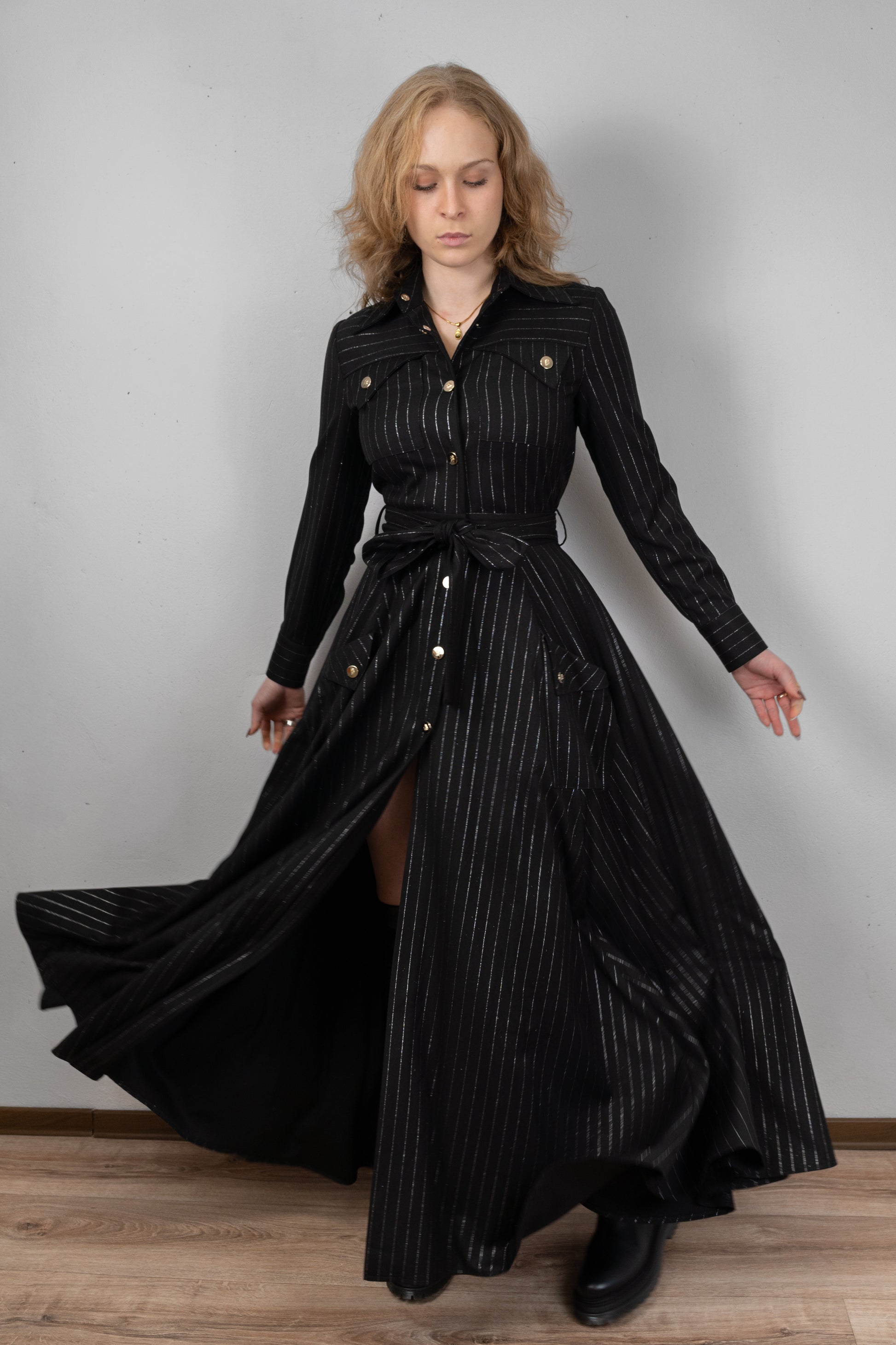 Pinstripe Maxi Shirt Dress