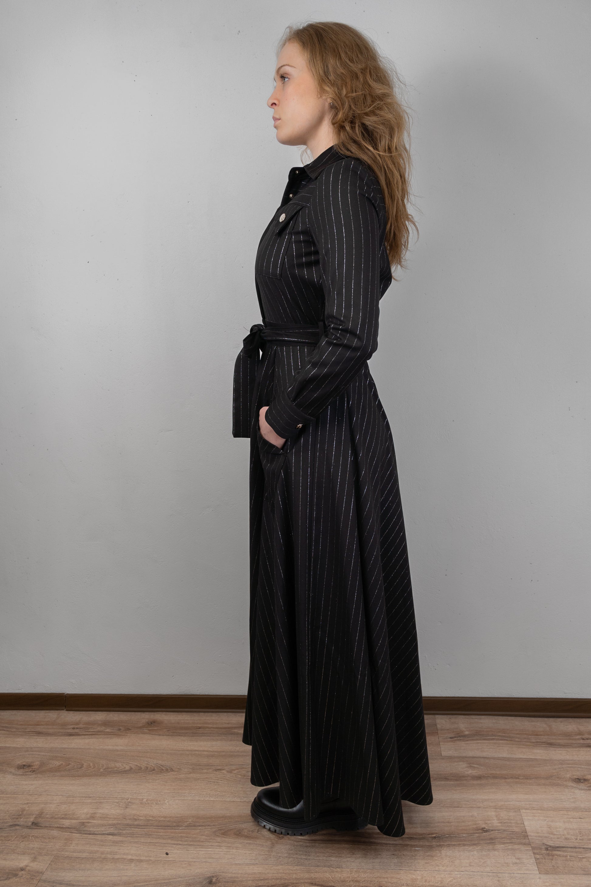 Pinstripe Maxi Shirt Dress