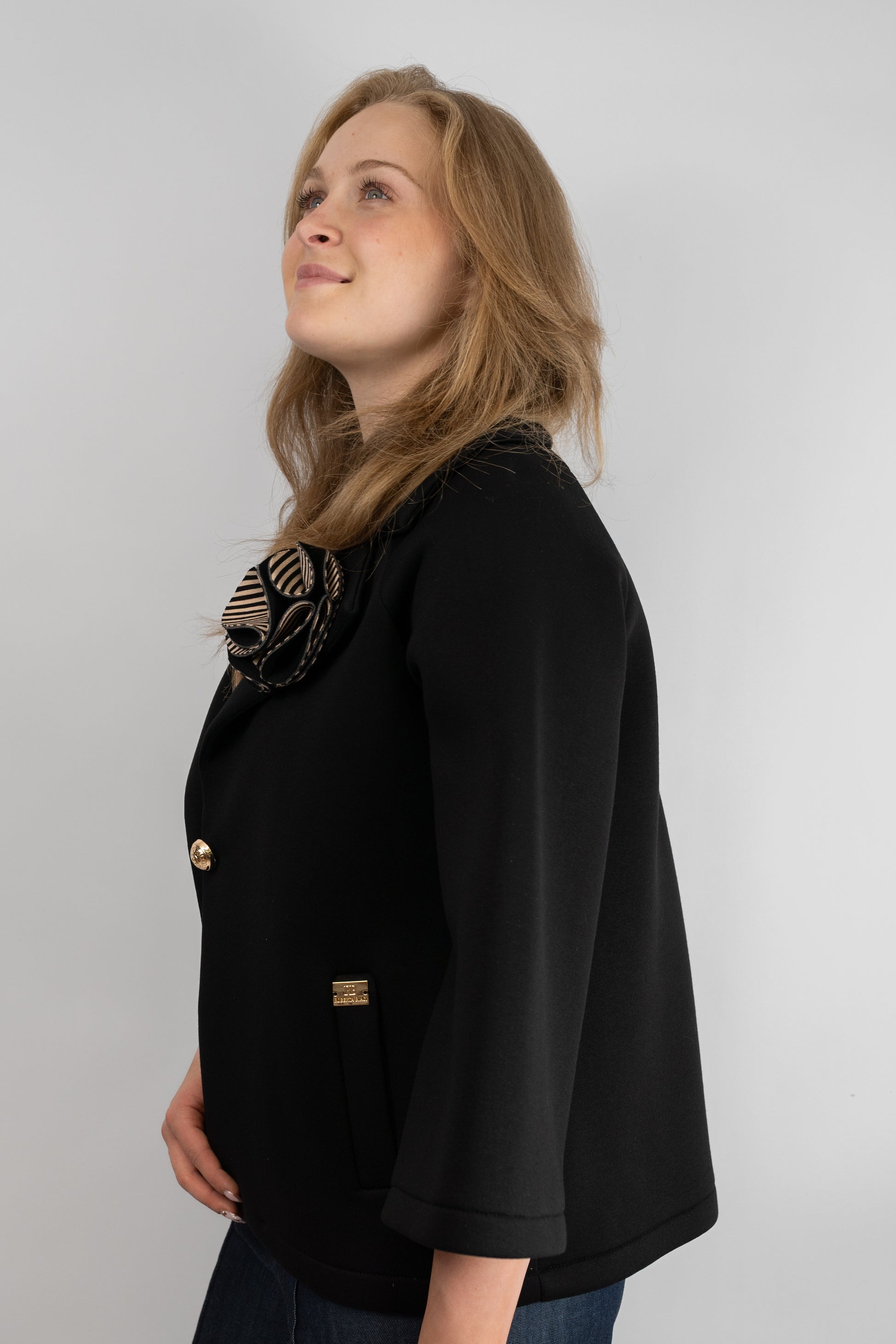 Cropped Coat With Rosette Detail