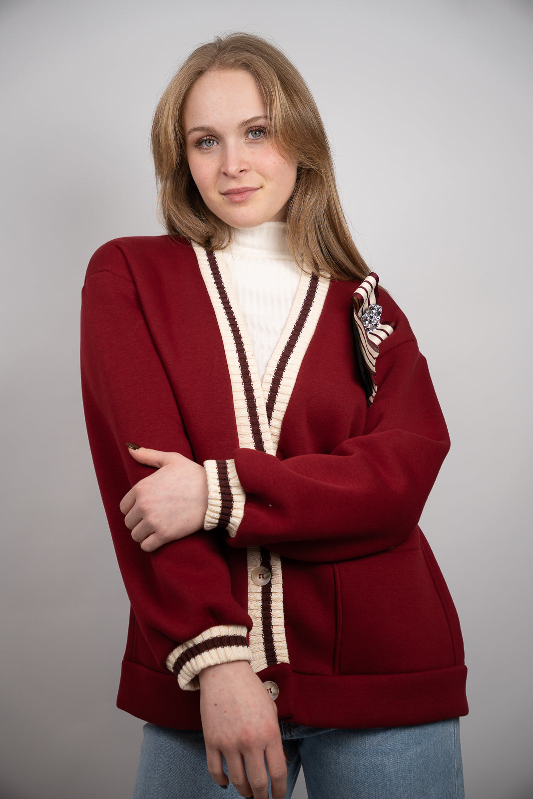 Burgundy Trimmed Cardigan
