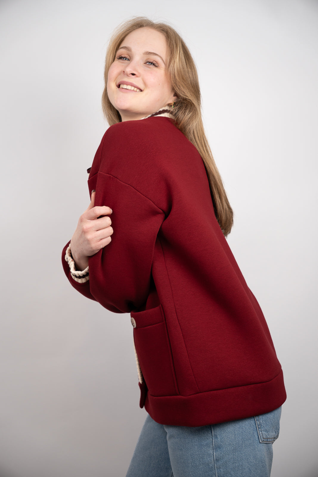 Burgundy Trimmed Cardigan