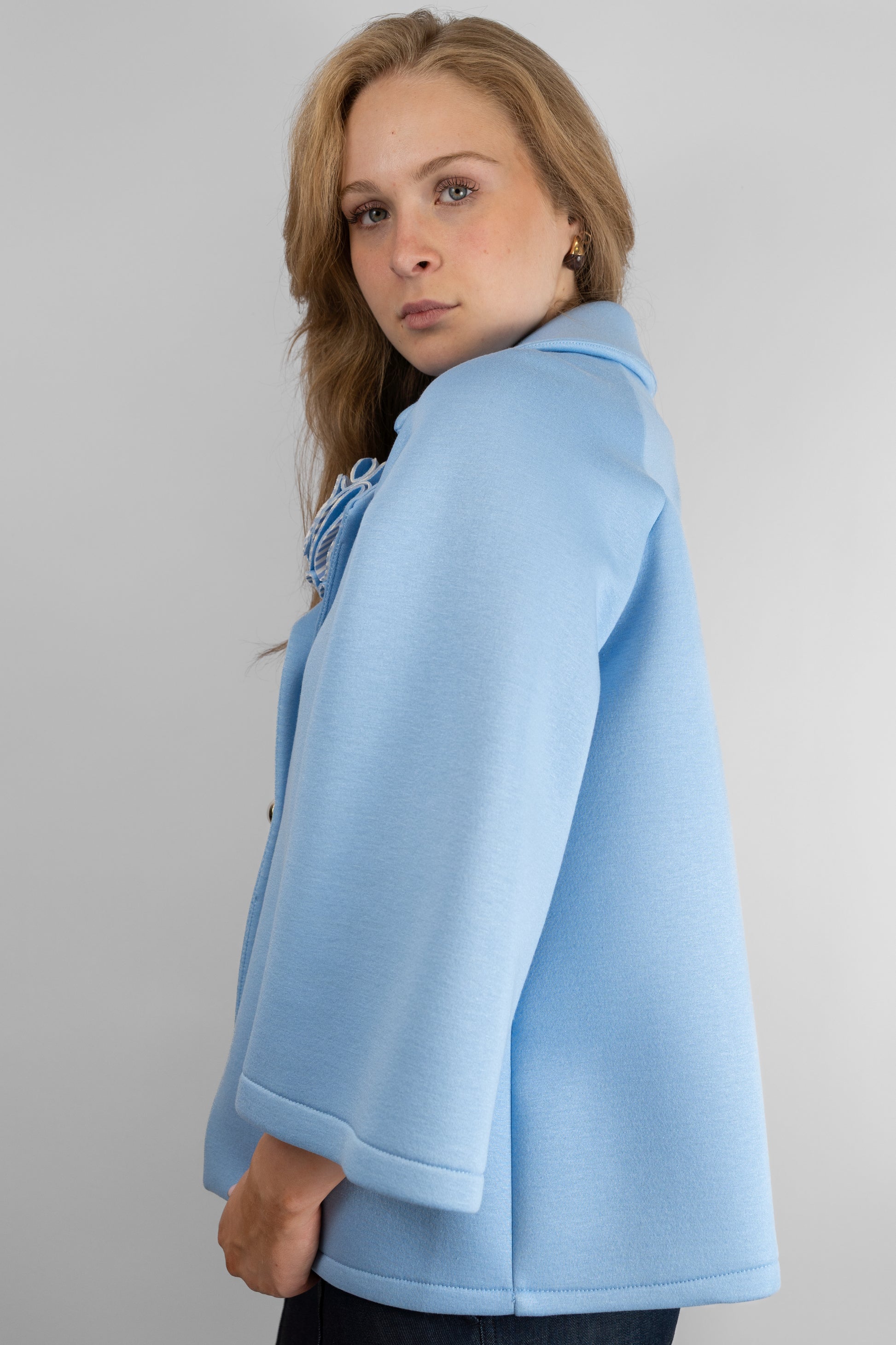 Cropped Coat With Rosette Detail