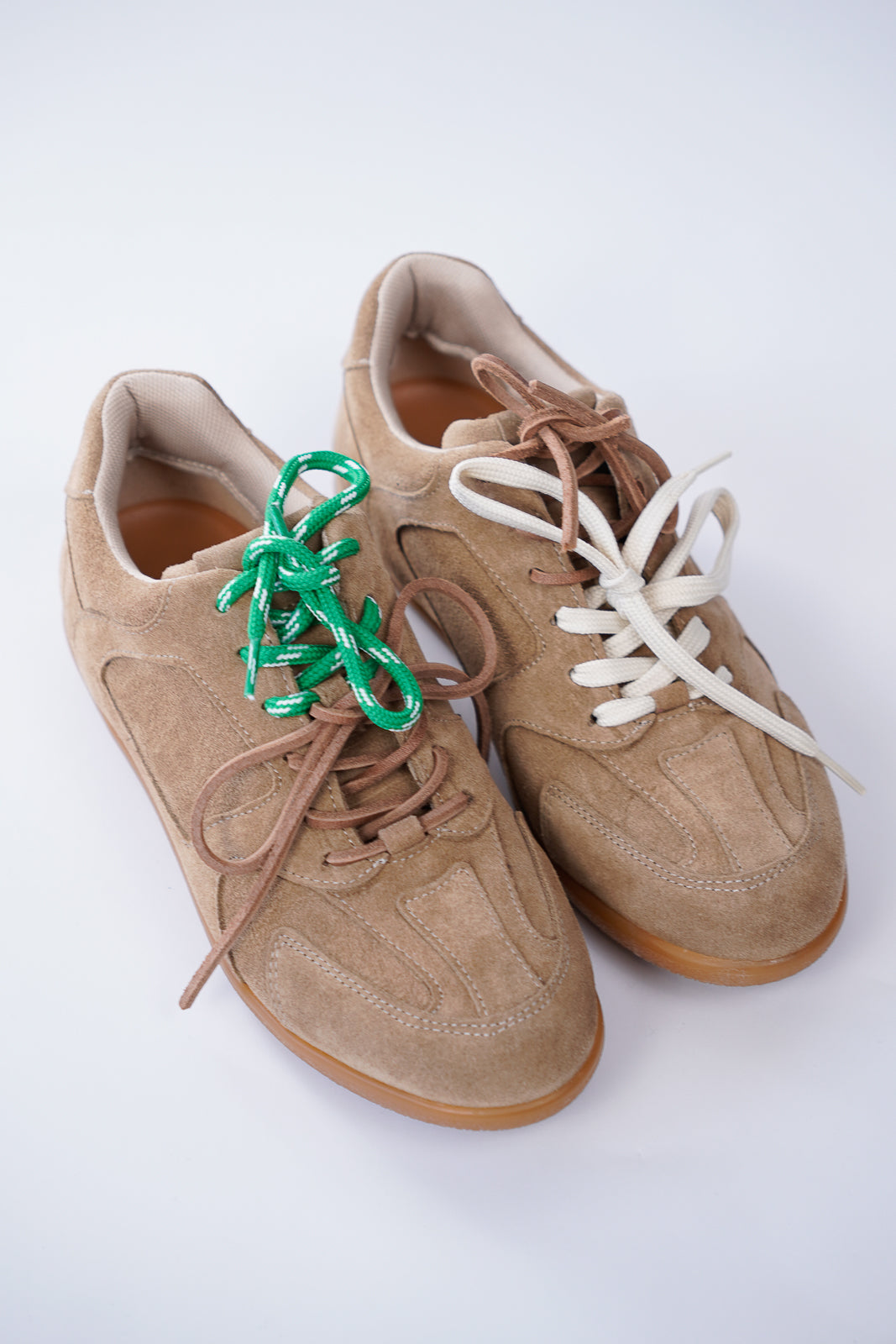 Suede Sneakers with Mismatched Laces