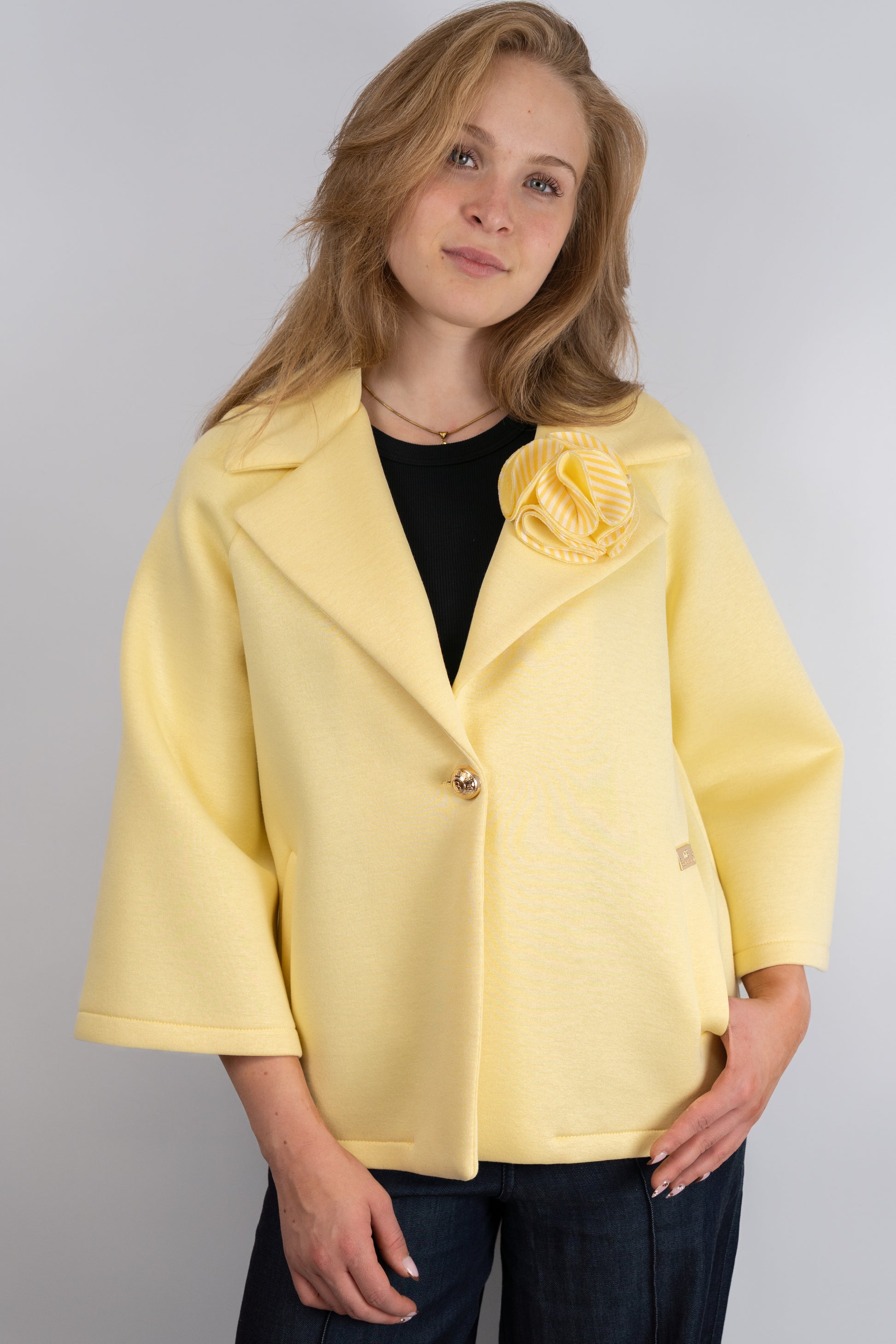 Cropped Coat With Rosette Detail Yellow