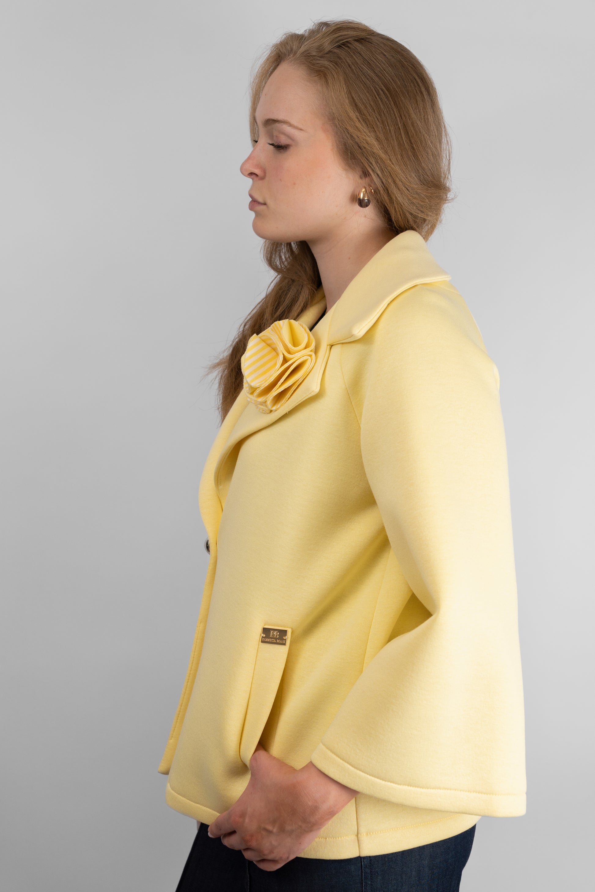 Cropped Coat With Rosette Detail