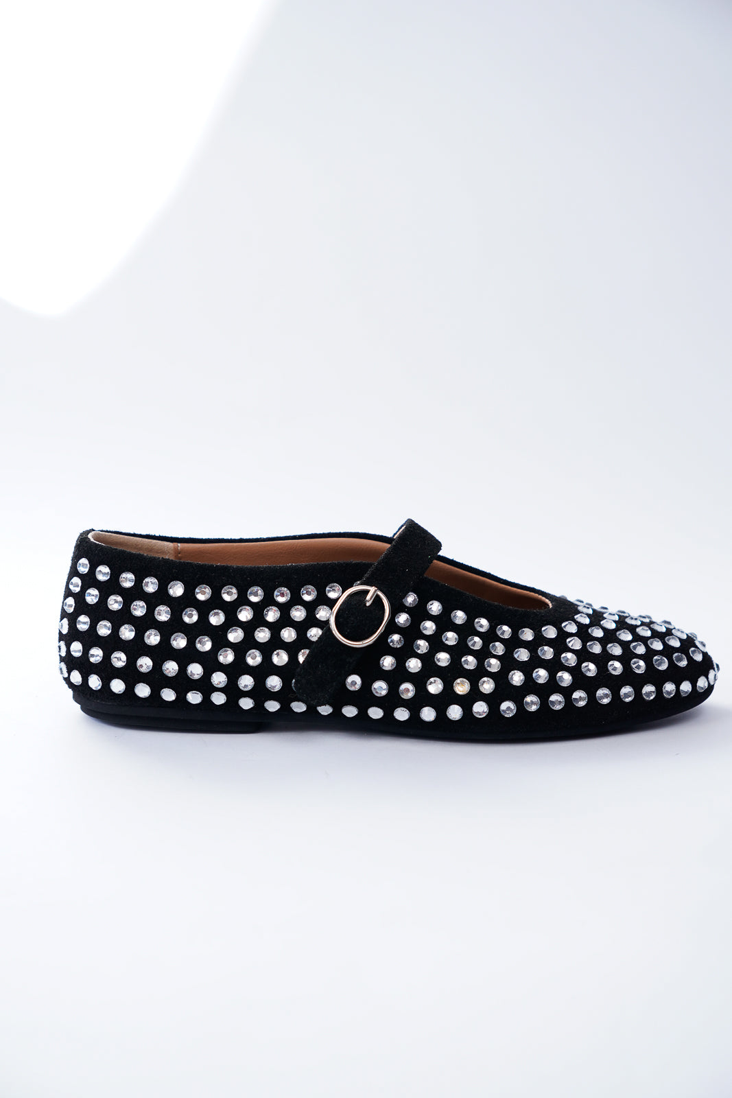 Suede Ballet Flats With Rhinestone Embellishment