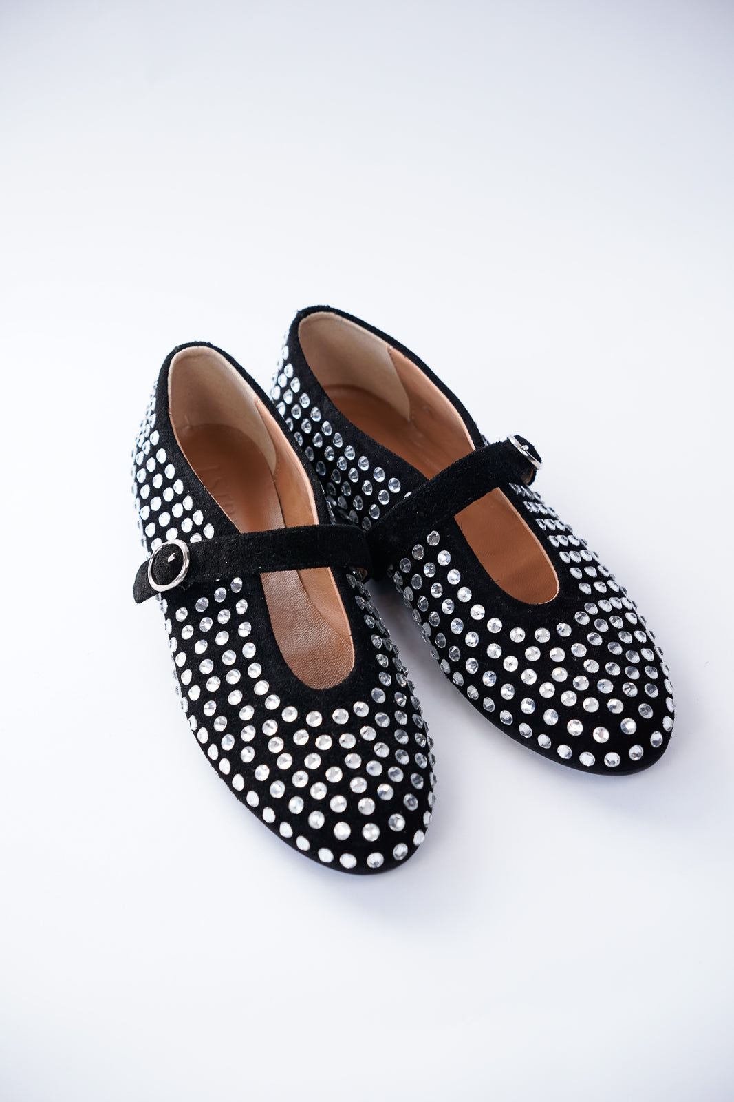 Suede Ballet Flats With Rhinestone Embellishment