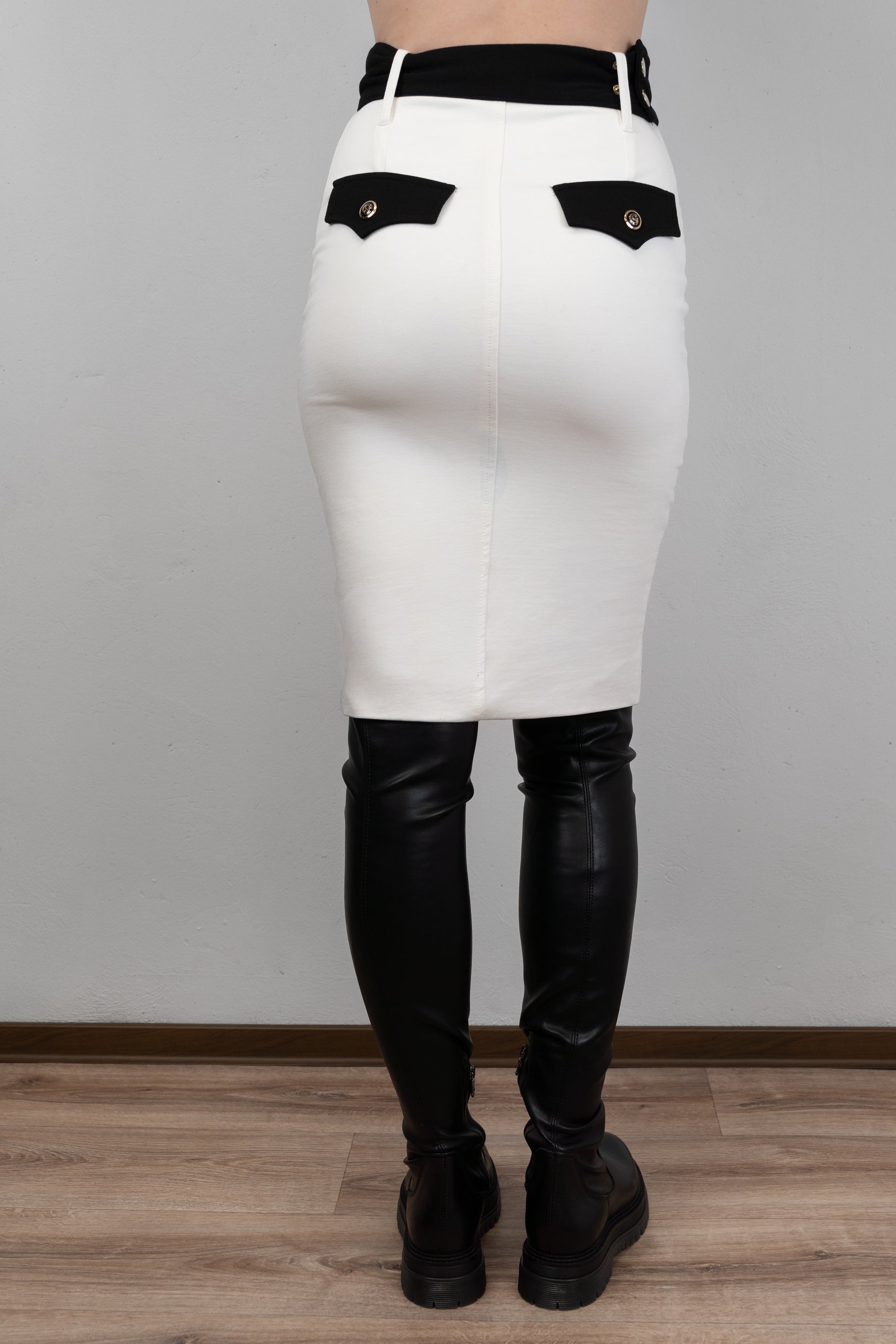White Contrast Pencil Skirt
