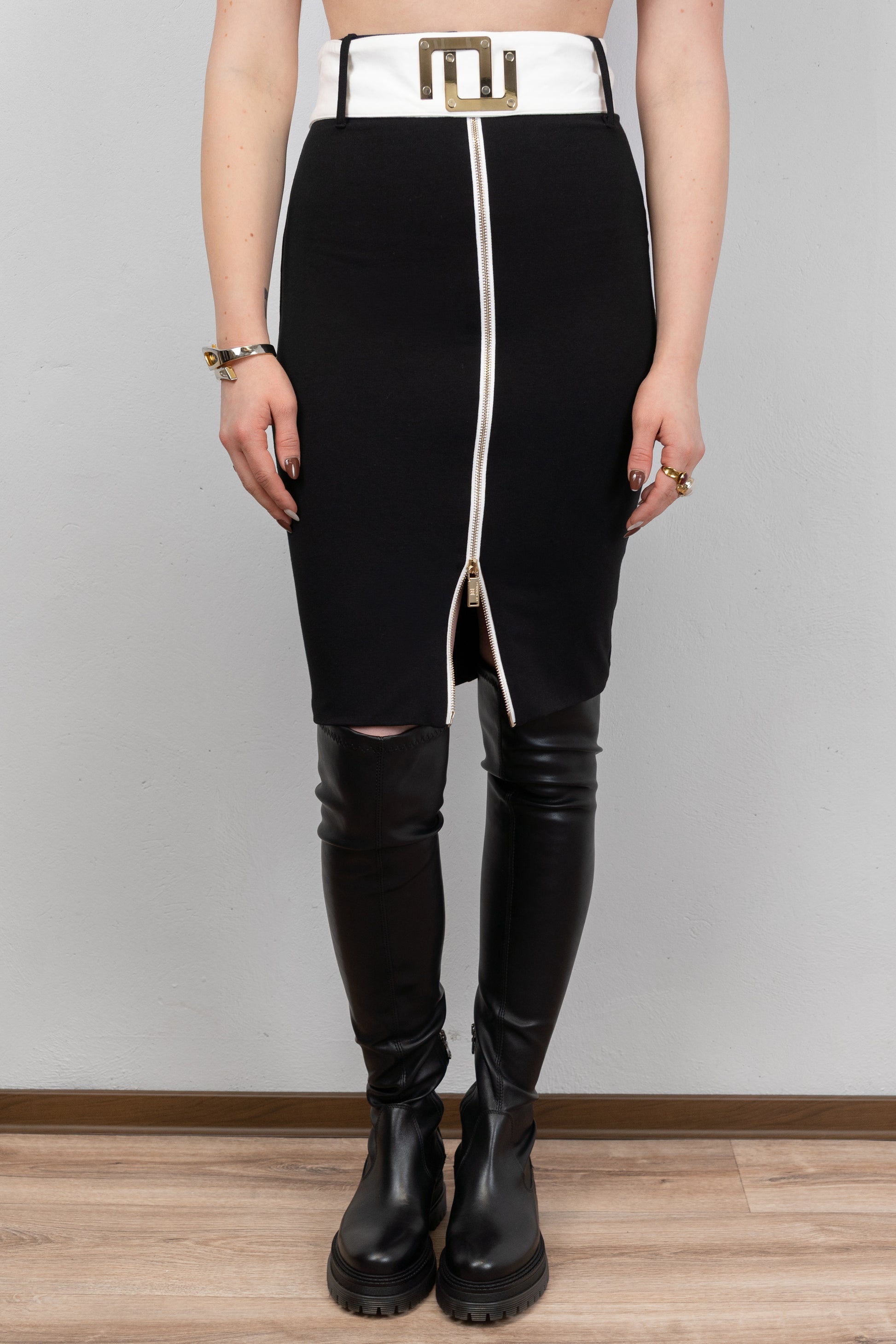 Black Contrast Pencil Skirt