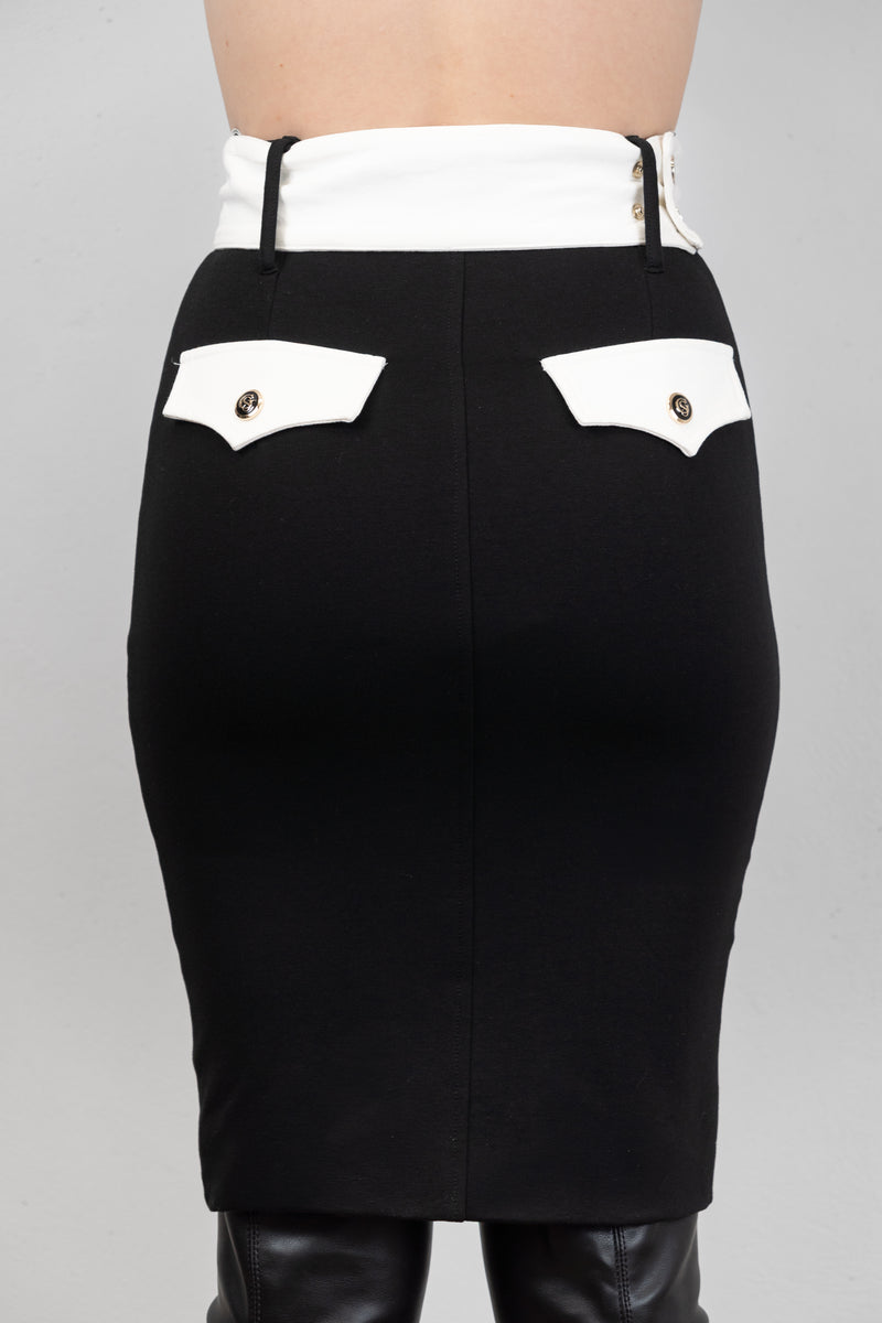 Black Contrast Pencil Skirt