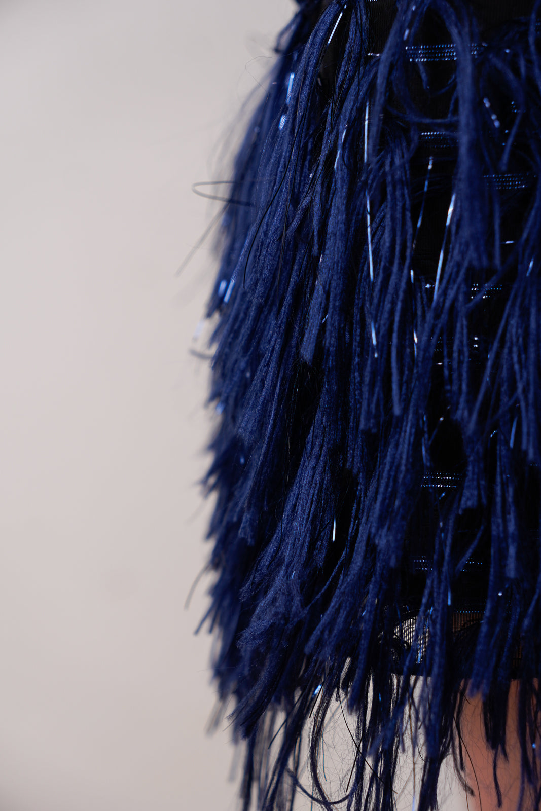 Navy Feathered Midi Dress