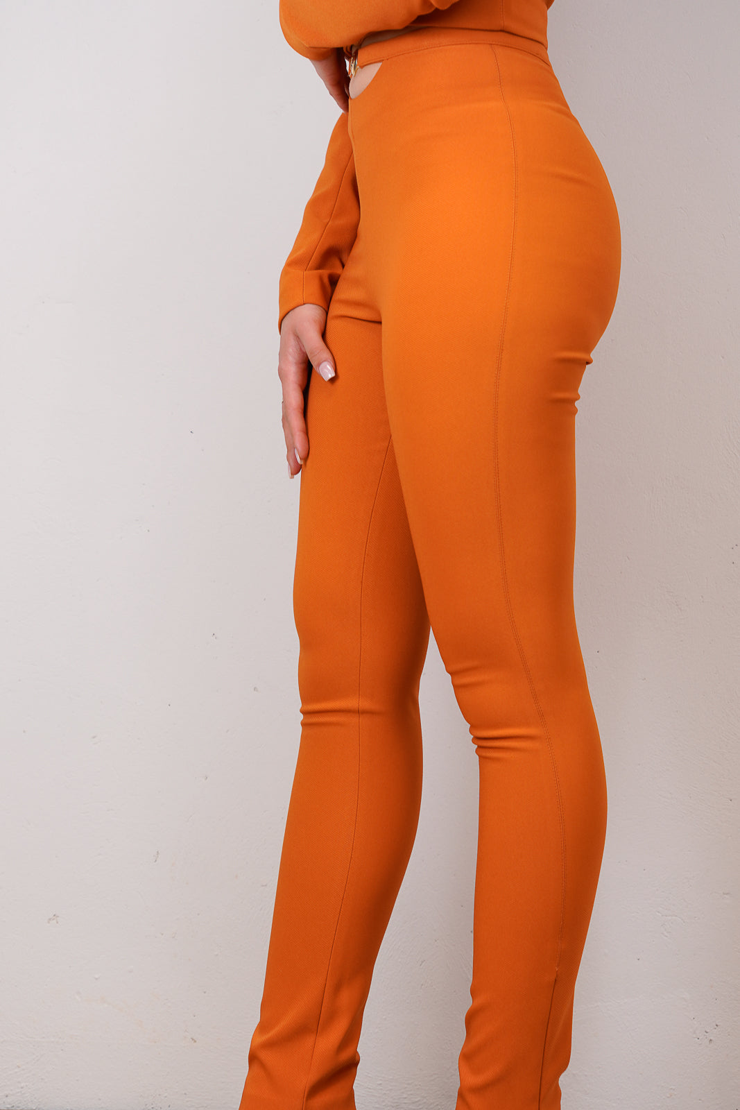 Orange Skinny Cut-Out Trousers