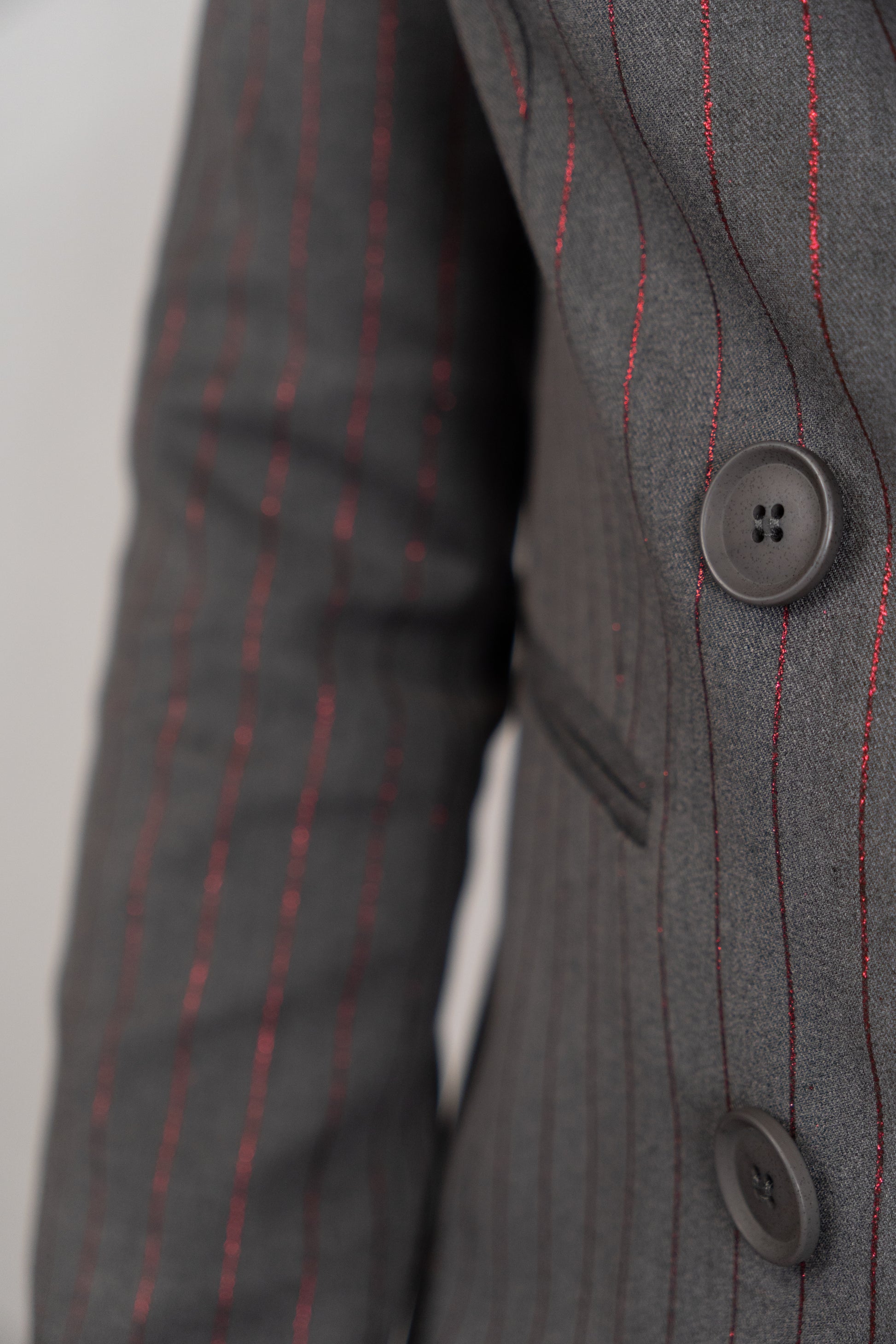 Double-Breasted Pinstripe Blazer With Crest Detail