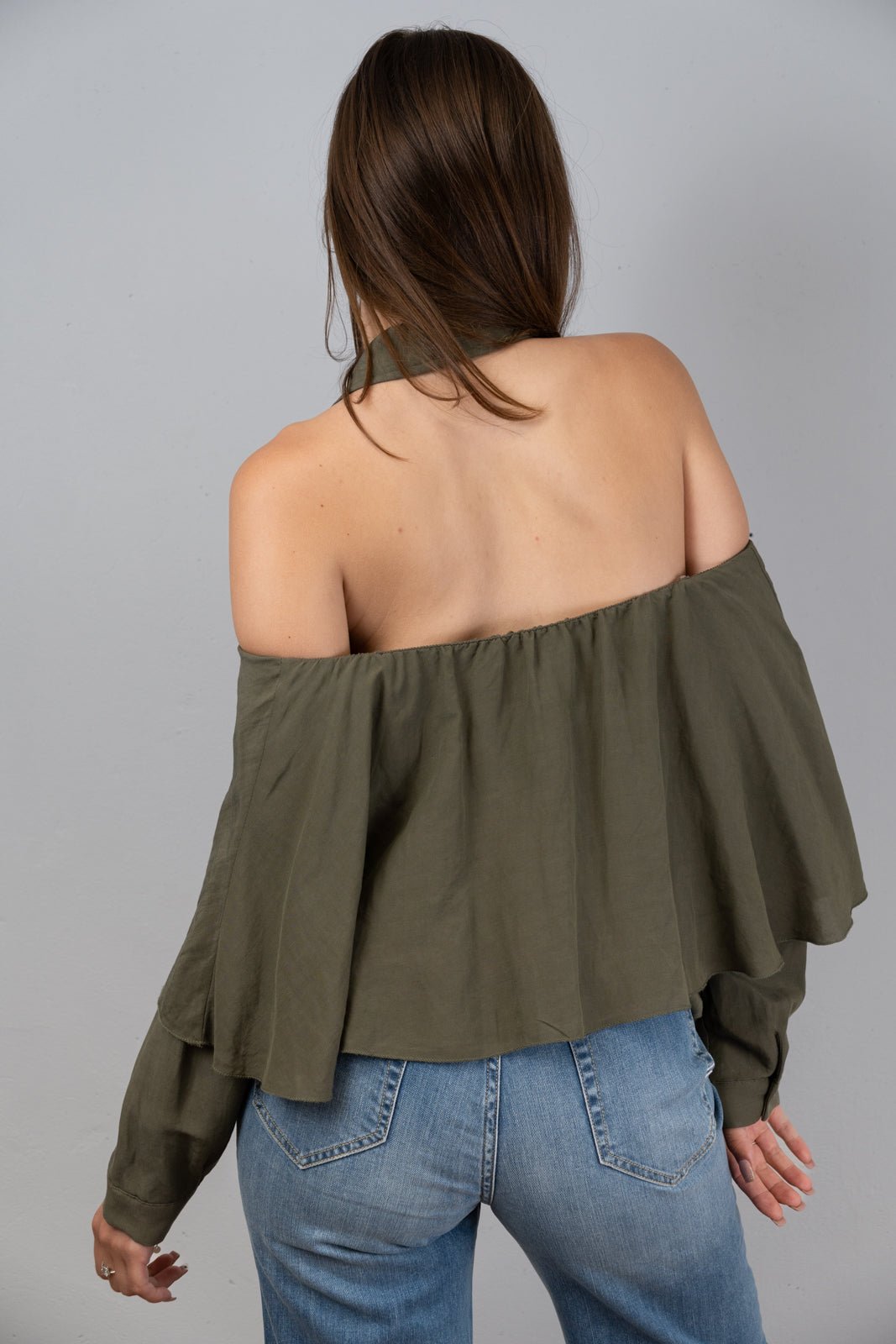 Khaki Off-the-Shoulder Shirt