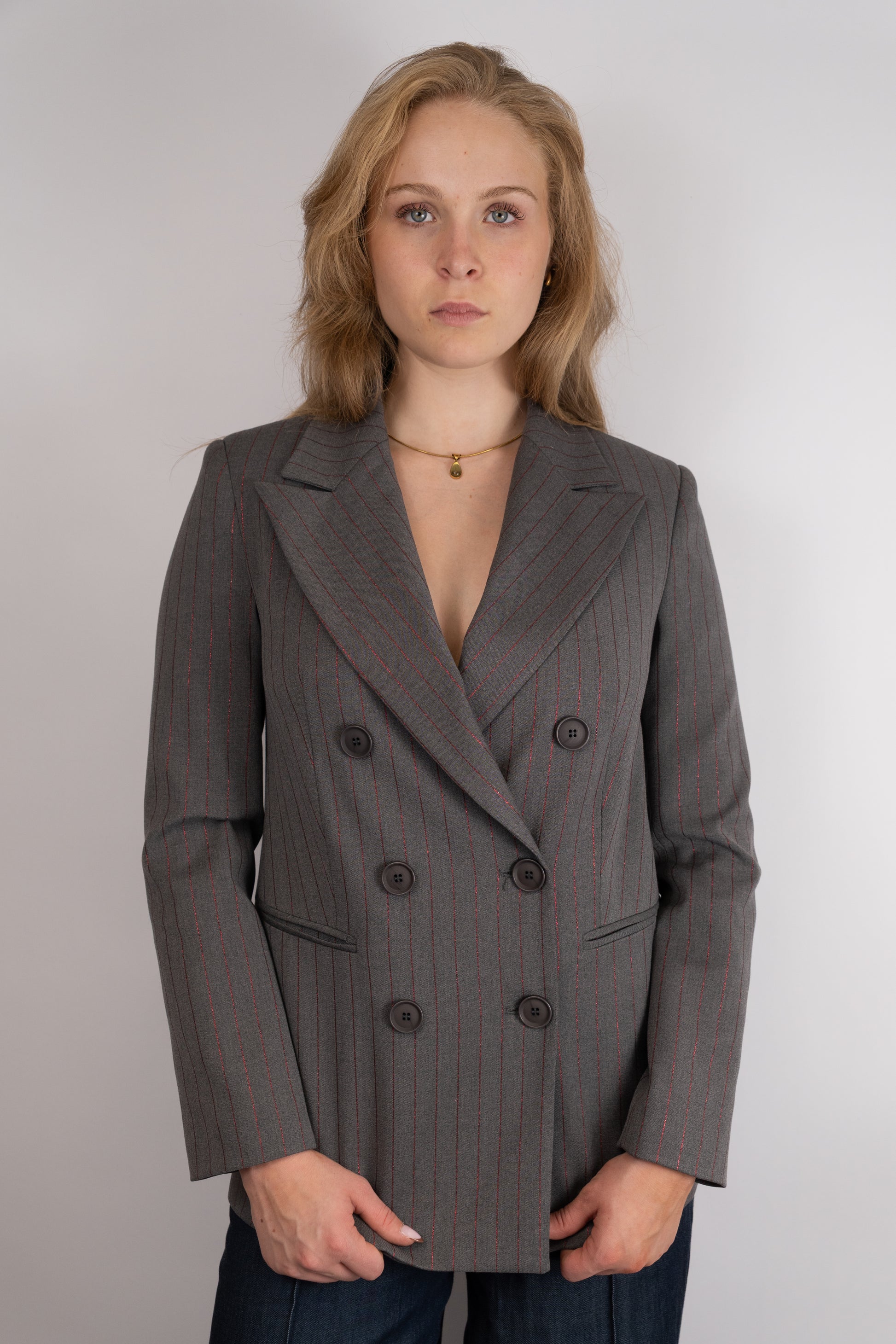 Double-Breasted Pinstripe Blazer