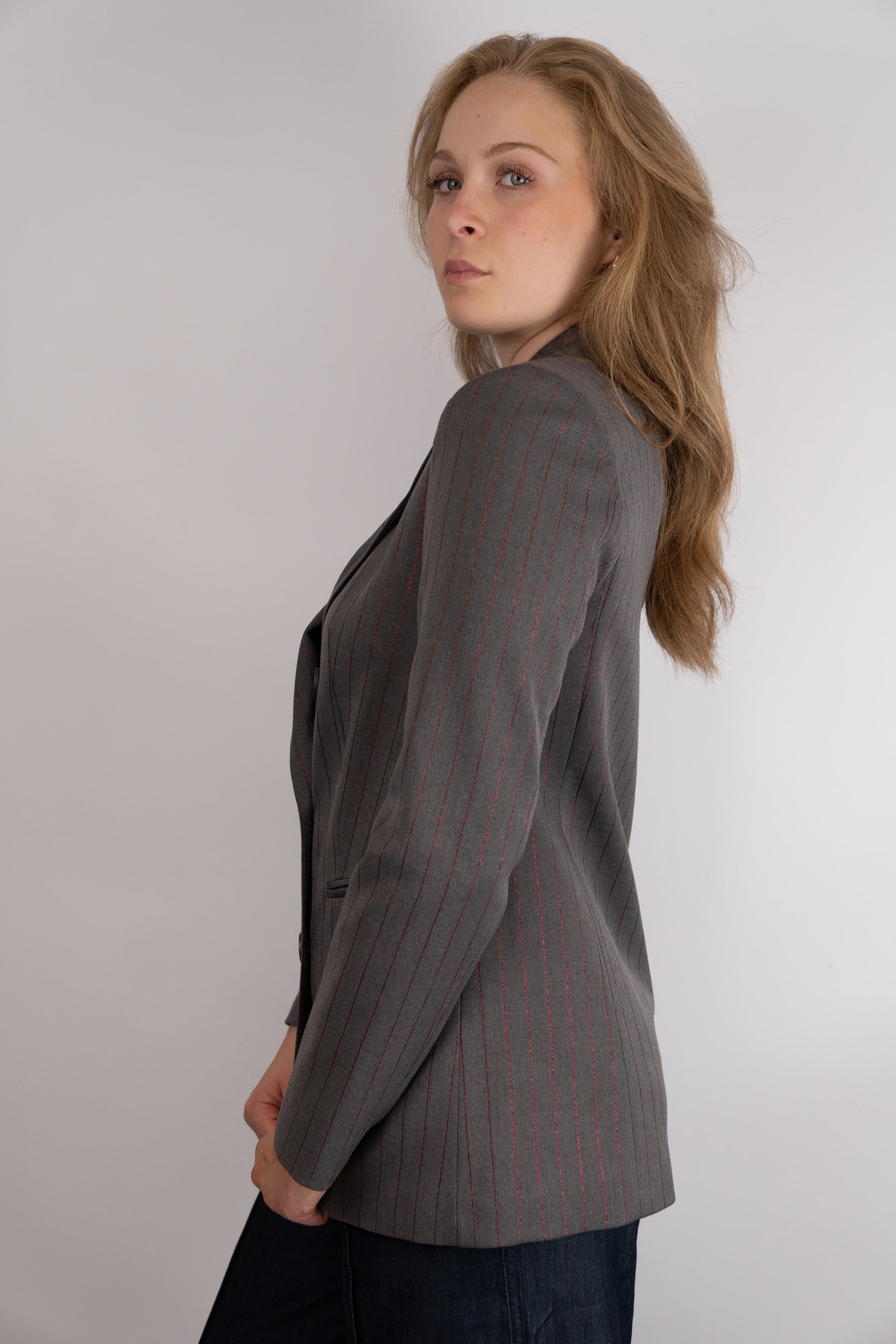 Double-Breasted Pinstripe Blazer