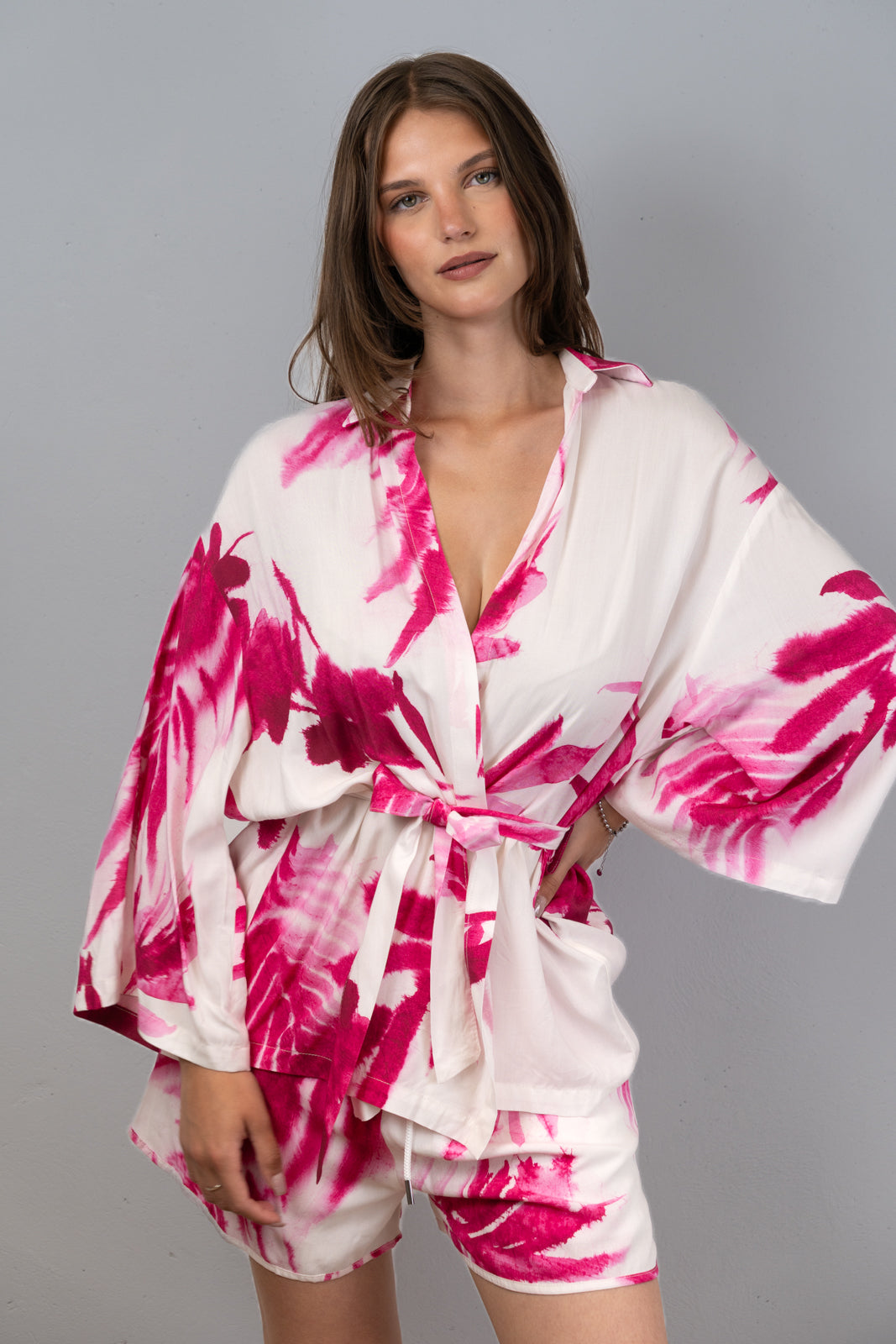 Printed Cardigan and Shorts Set