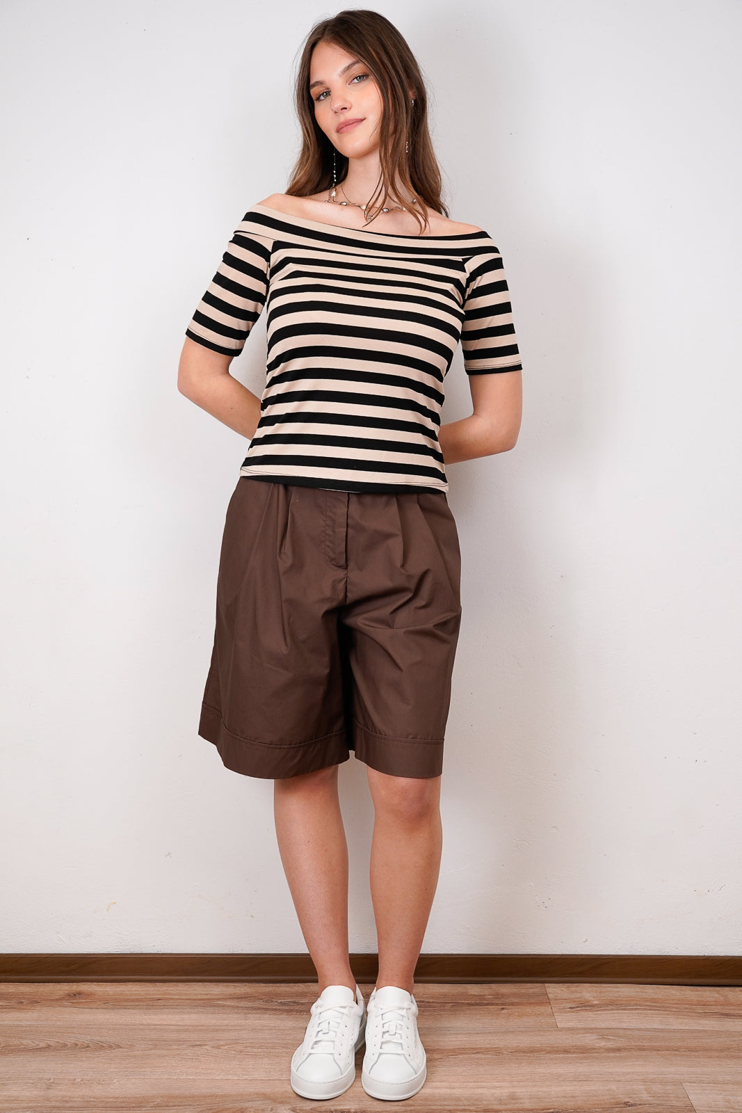 Striped Off-the-Shoulder T-Shirt