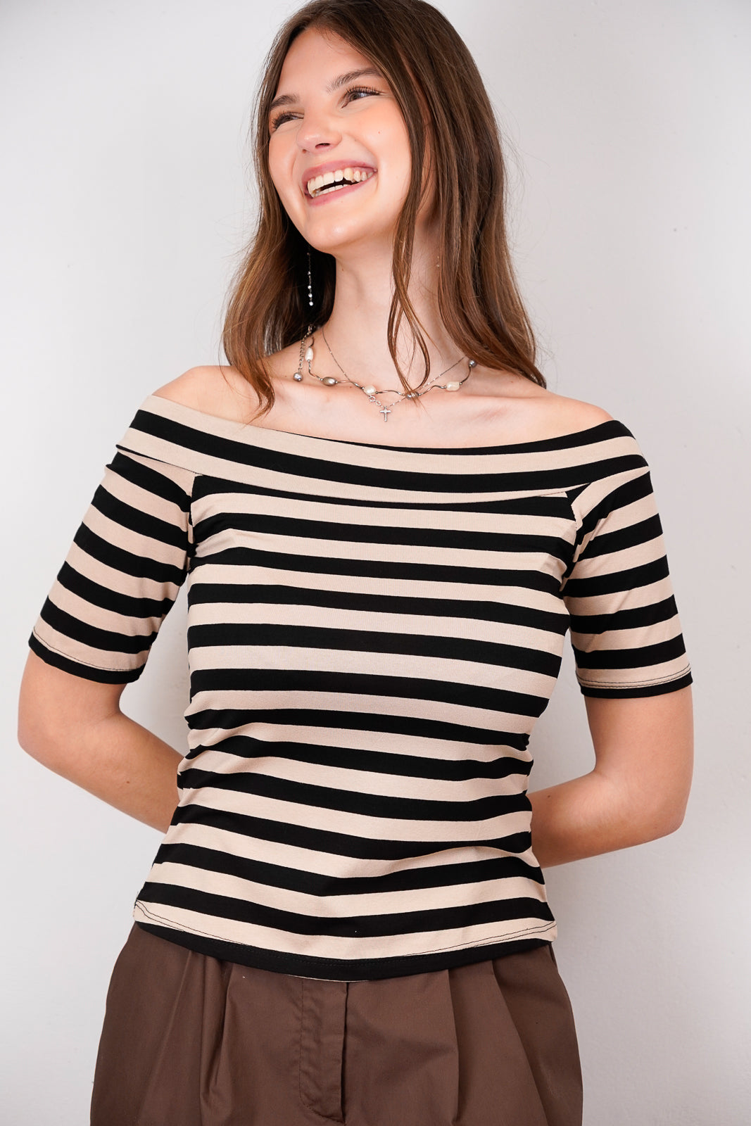 Striped Off-the-Shoulder T-Shirt