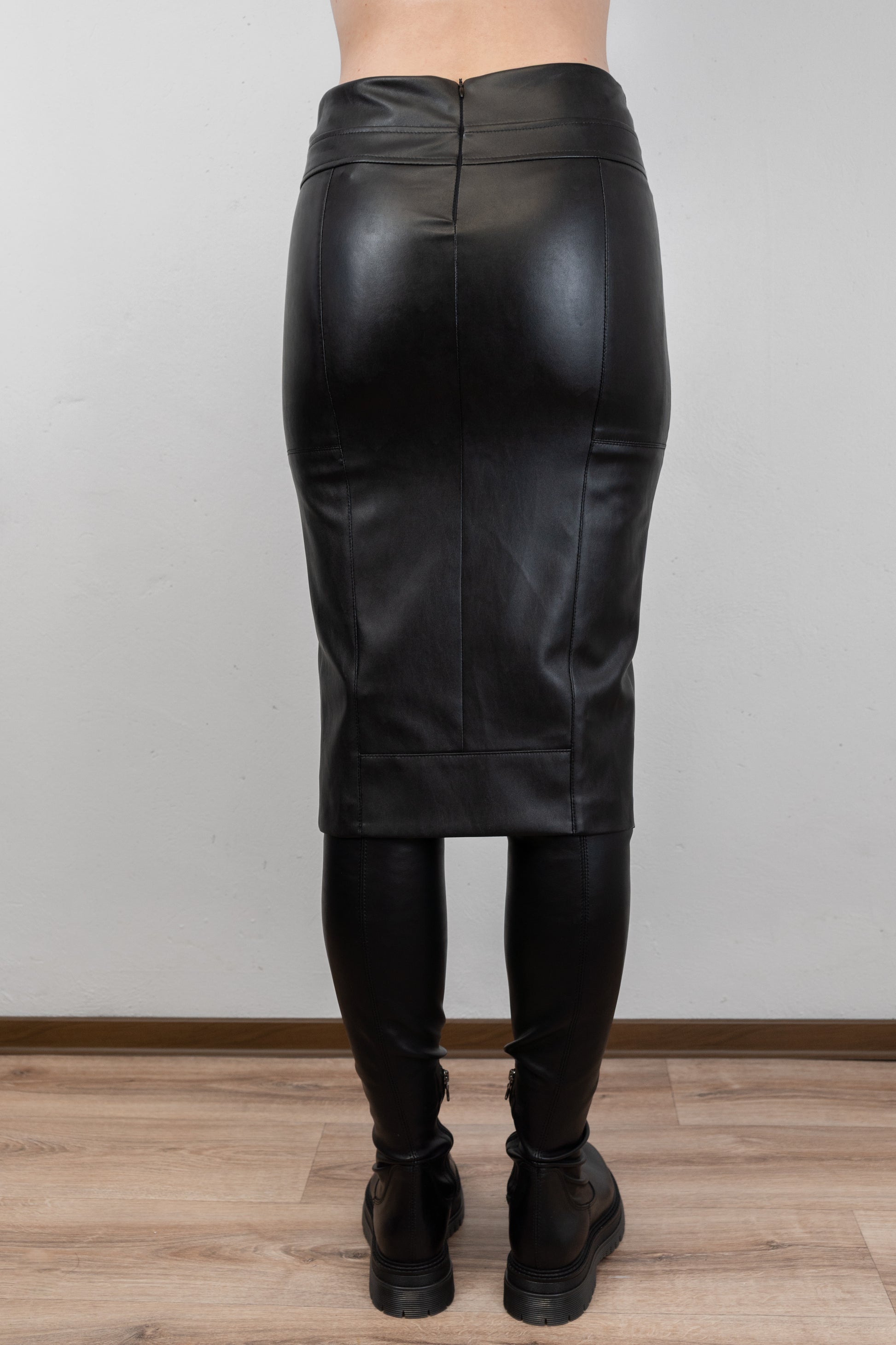 Belted Faux Leather Midi Skirt