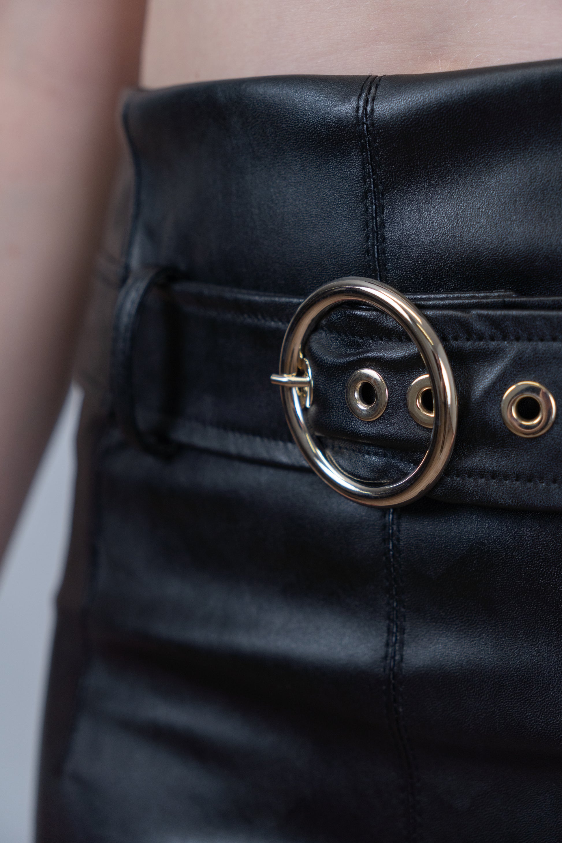 Belted Faux Leather Midi Skirt