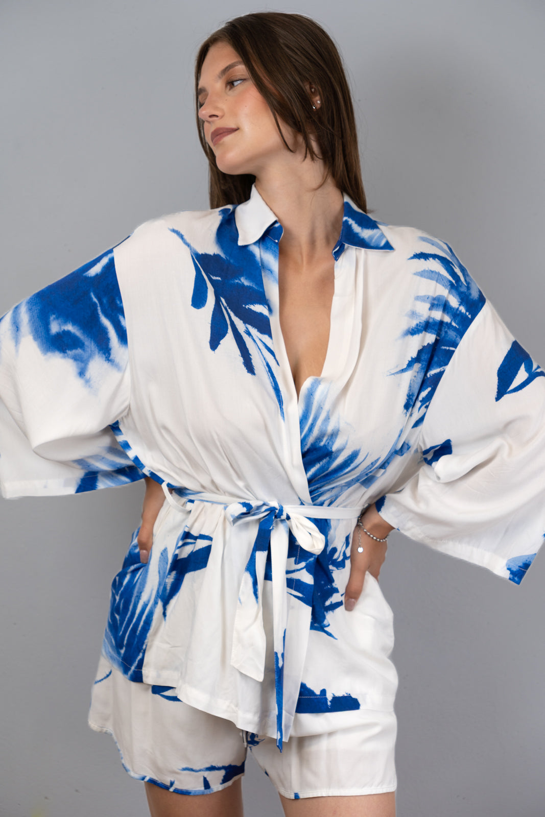 Printed Cardigan and Shorts Set