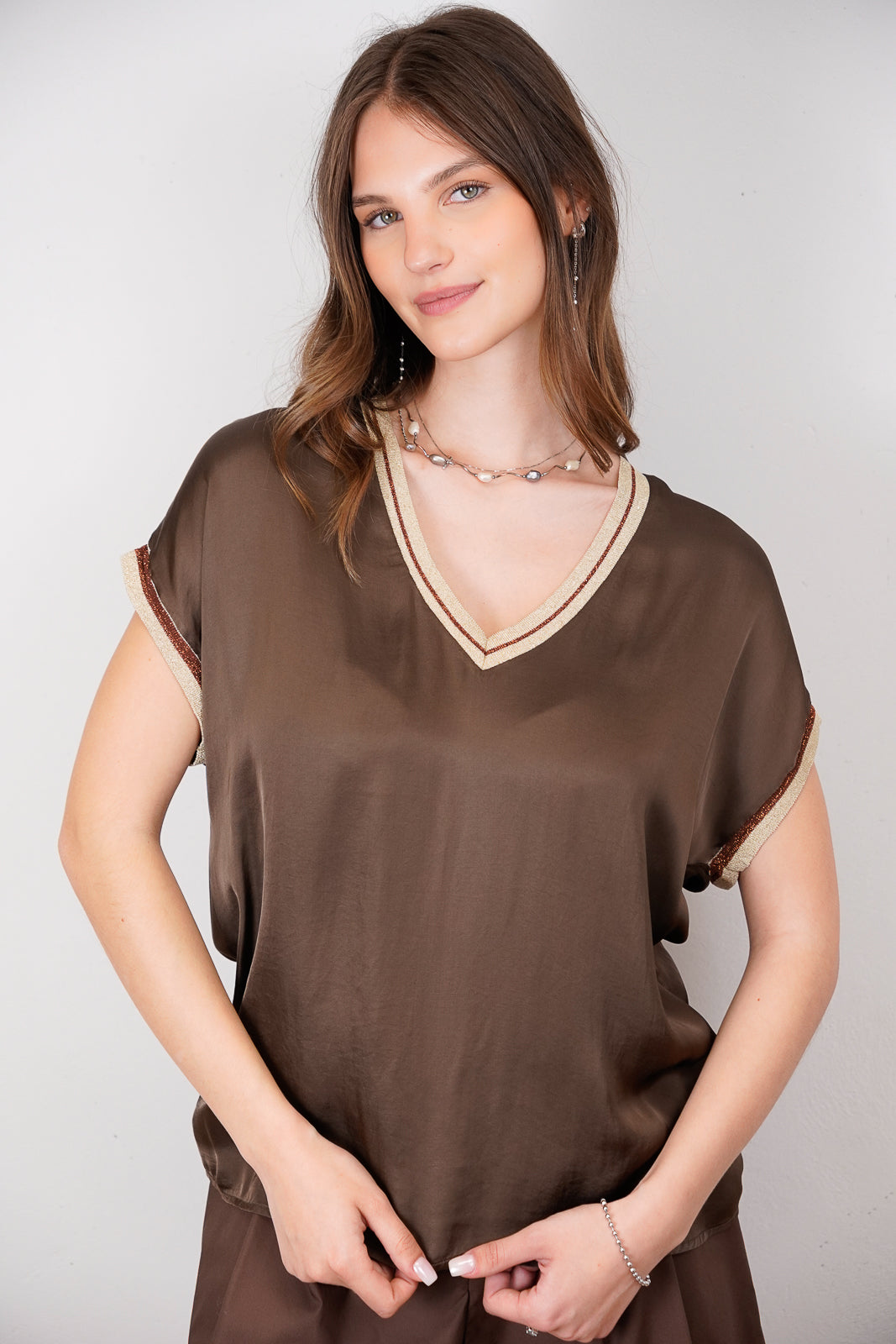 Brown Satin T-Shirt