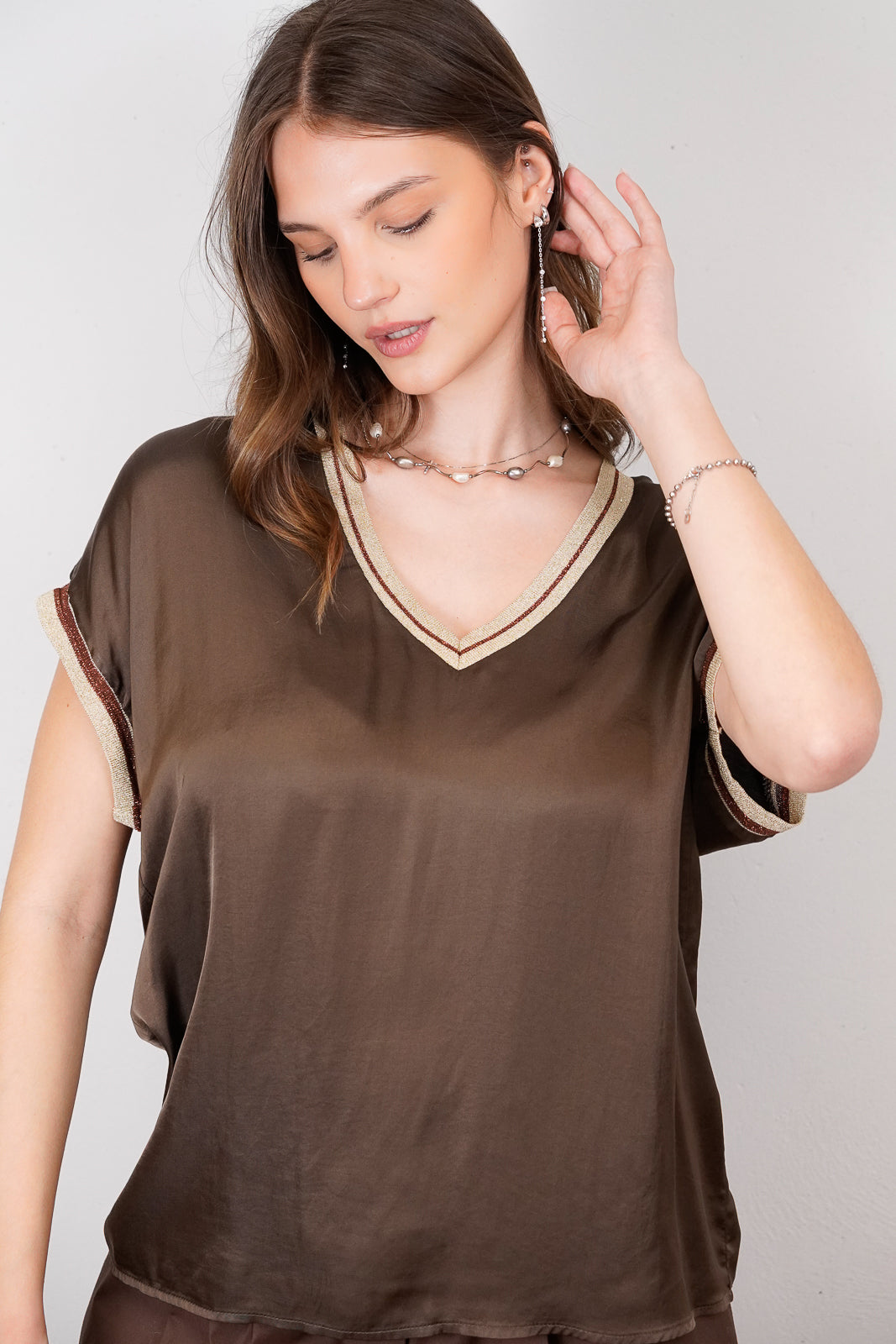 Brown Satin T-Shirt